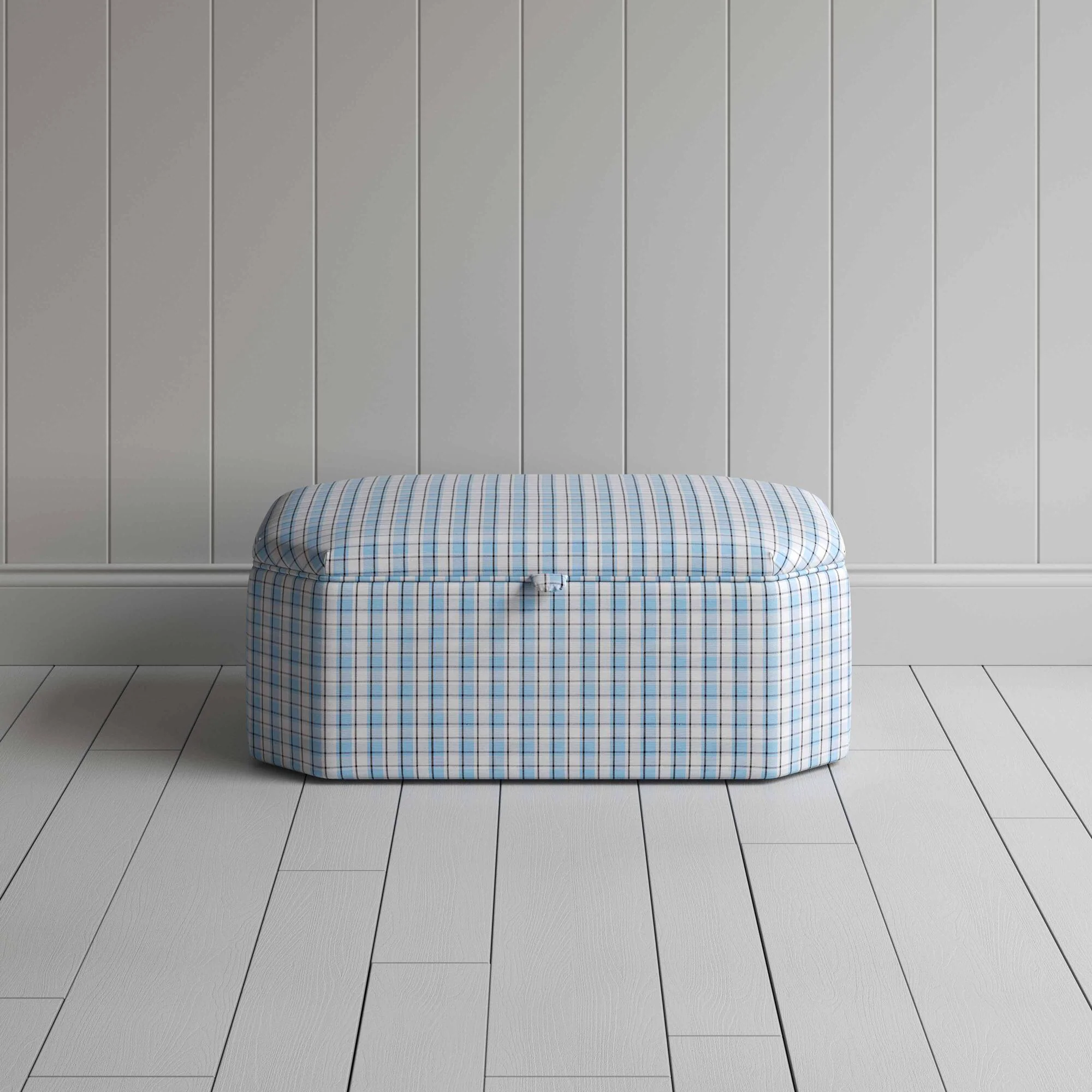 Hither Hexagonal Storage Ottoman in Square Deal Cotton, Blue Brown - Image 3