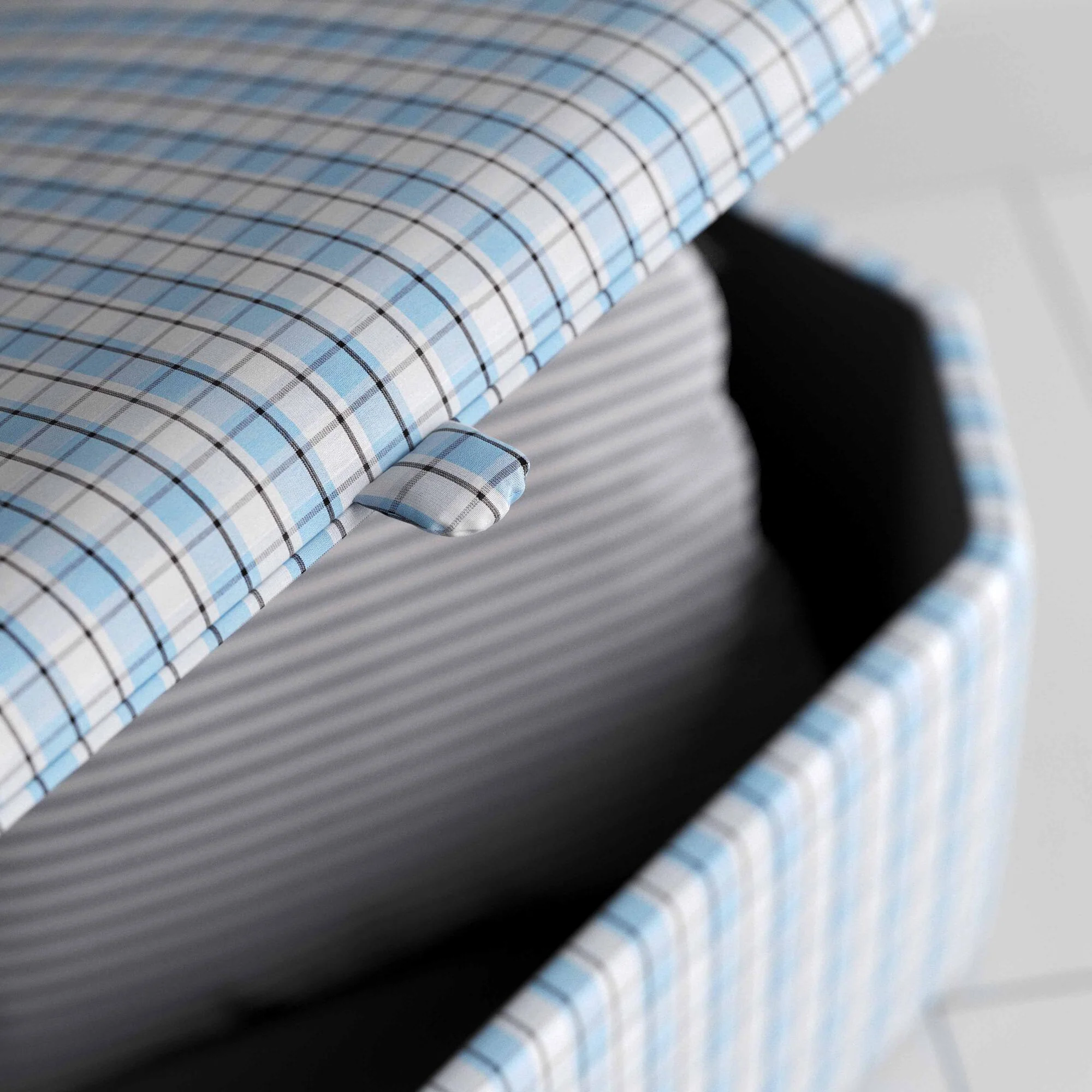 Hither Hexagonal Storage Ottoman in Square Deal Cotton, Blue Brown - Image 4