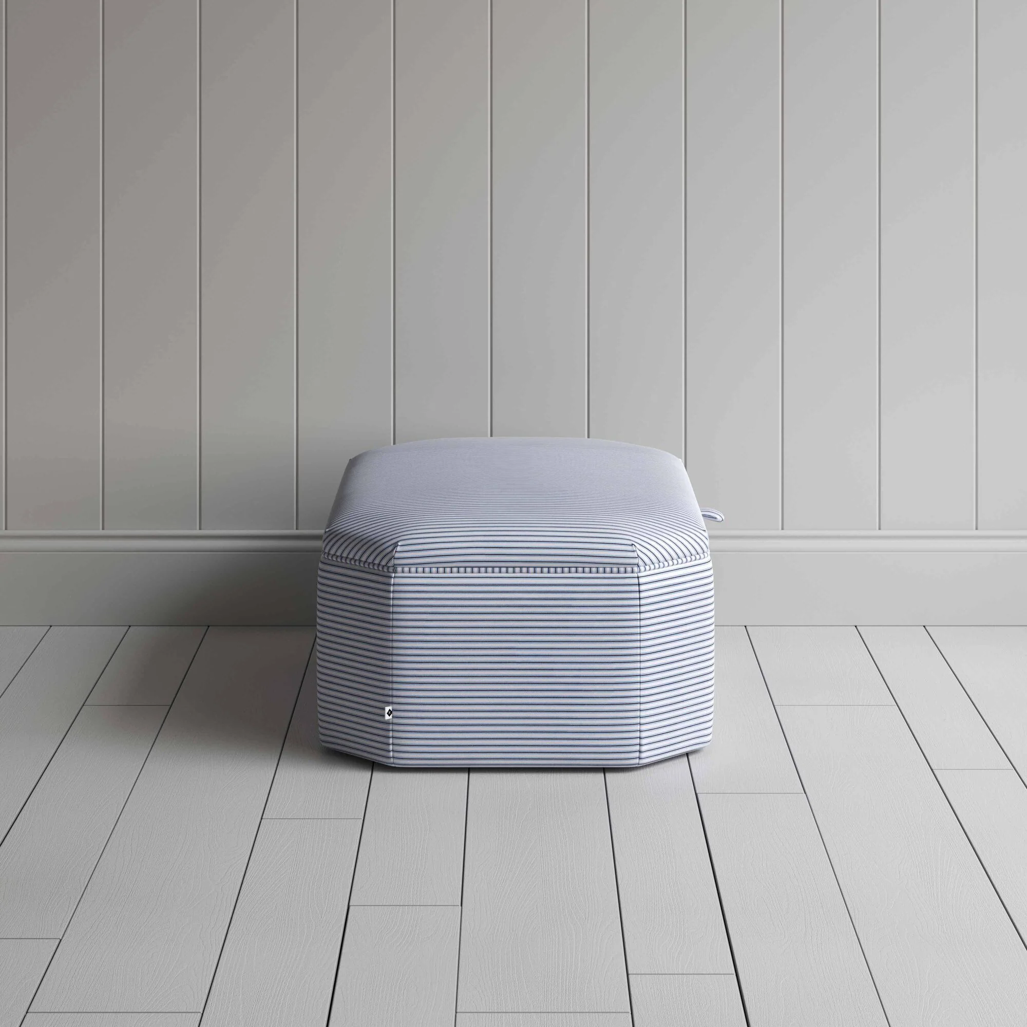 Hither Hexagonal Storage Ottoman in Ticking Cotton, Aqua Brown - Image 5
