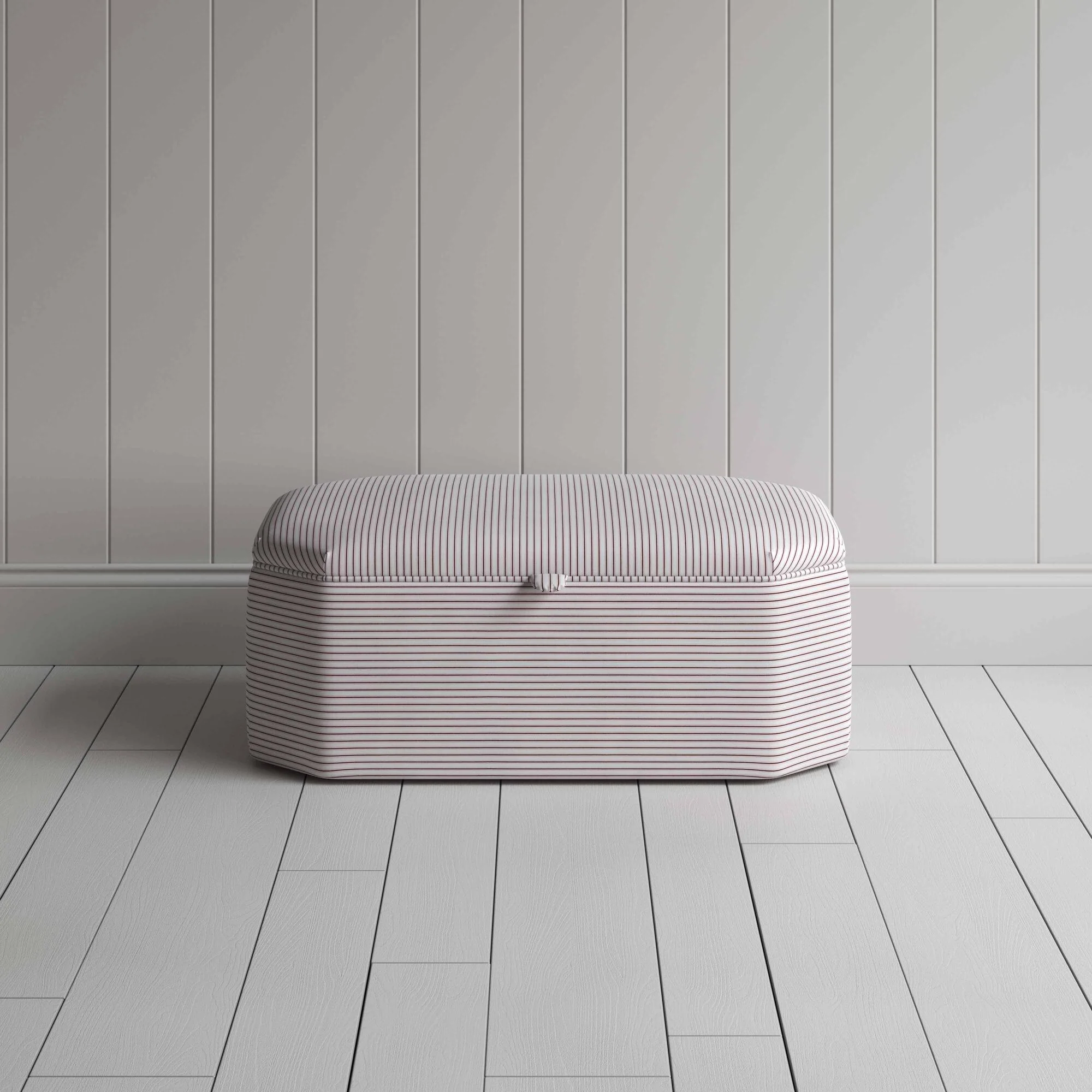 Hither Hexagonal Storage Ottoman in Ticking Cotton, Berry - Image 3