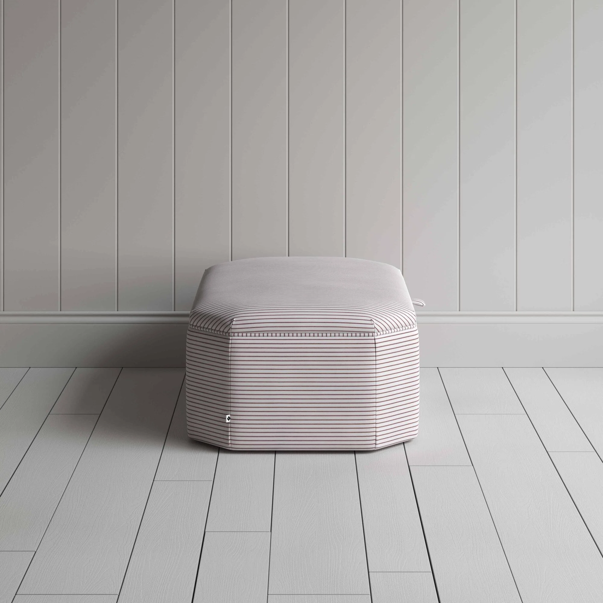 Hither Hexagonal Storage Ottoman in Ticking Cotton, Berry - Image 5