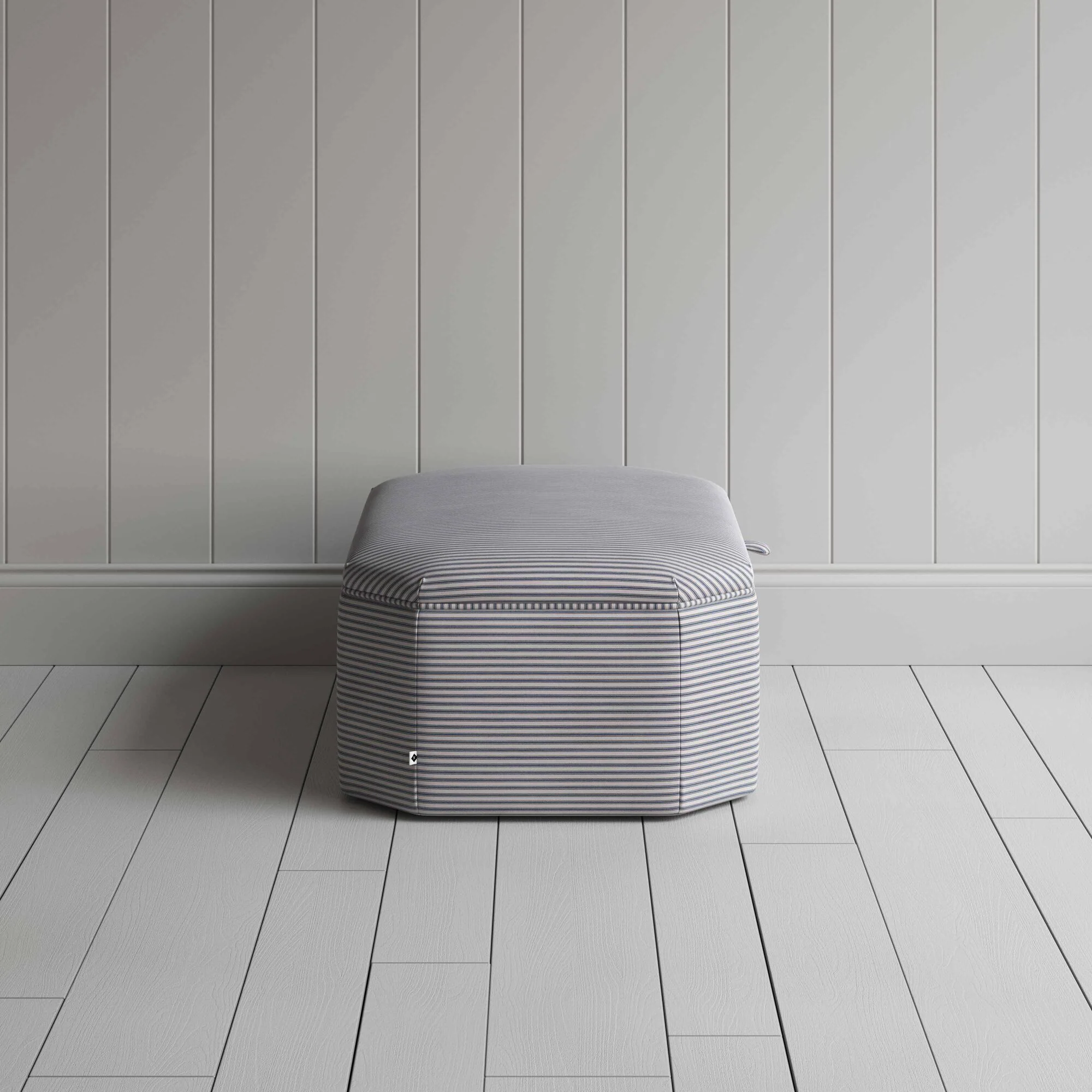 Hither Hexagonal Storage Ottoman in Ticking Cotton, Blue Brown - Image 5