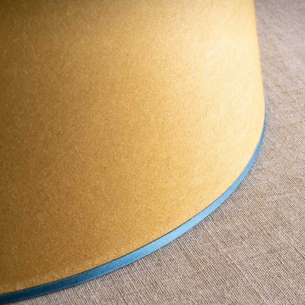 Humbug Straight Empire Paper Lamp Shade in Mustard with Blue Trim - Image 3