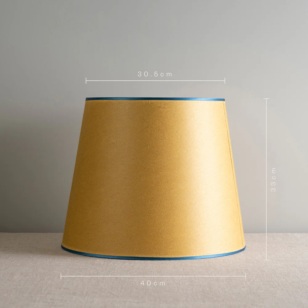 Humbug Straight Empire Paper Lamp Shade in Mustard with Blue Trim - Image 6
