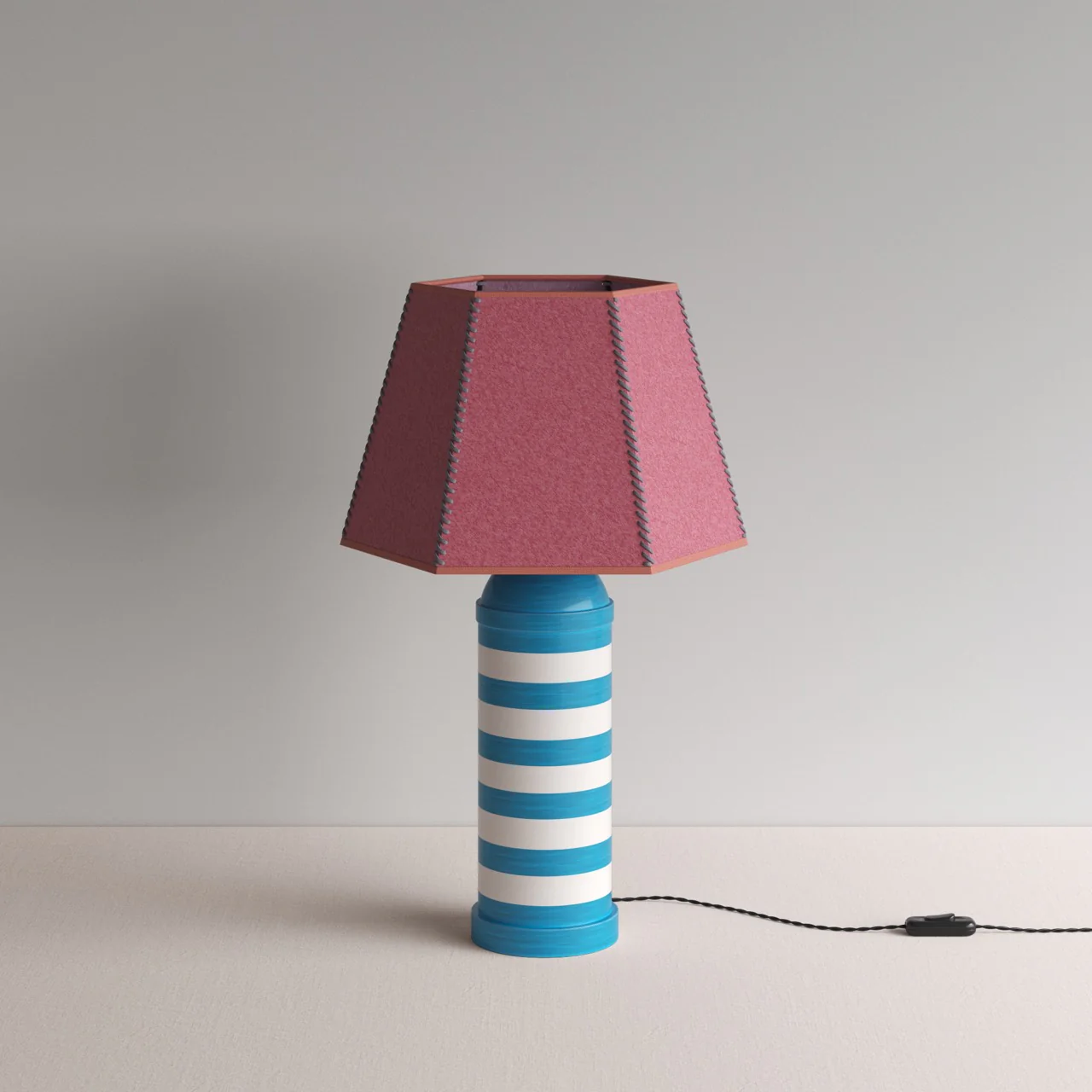 Humbug Striped Ceramic Table Lamp Base in Blue & Warm White - Image 13