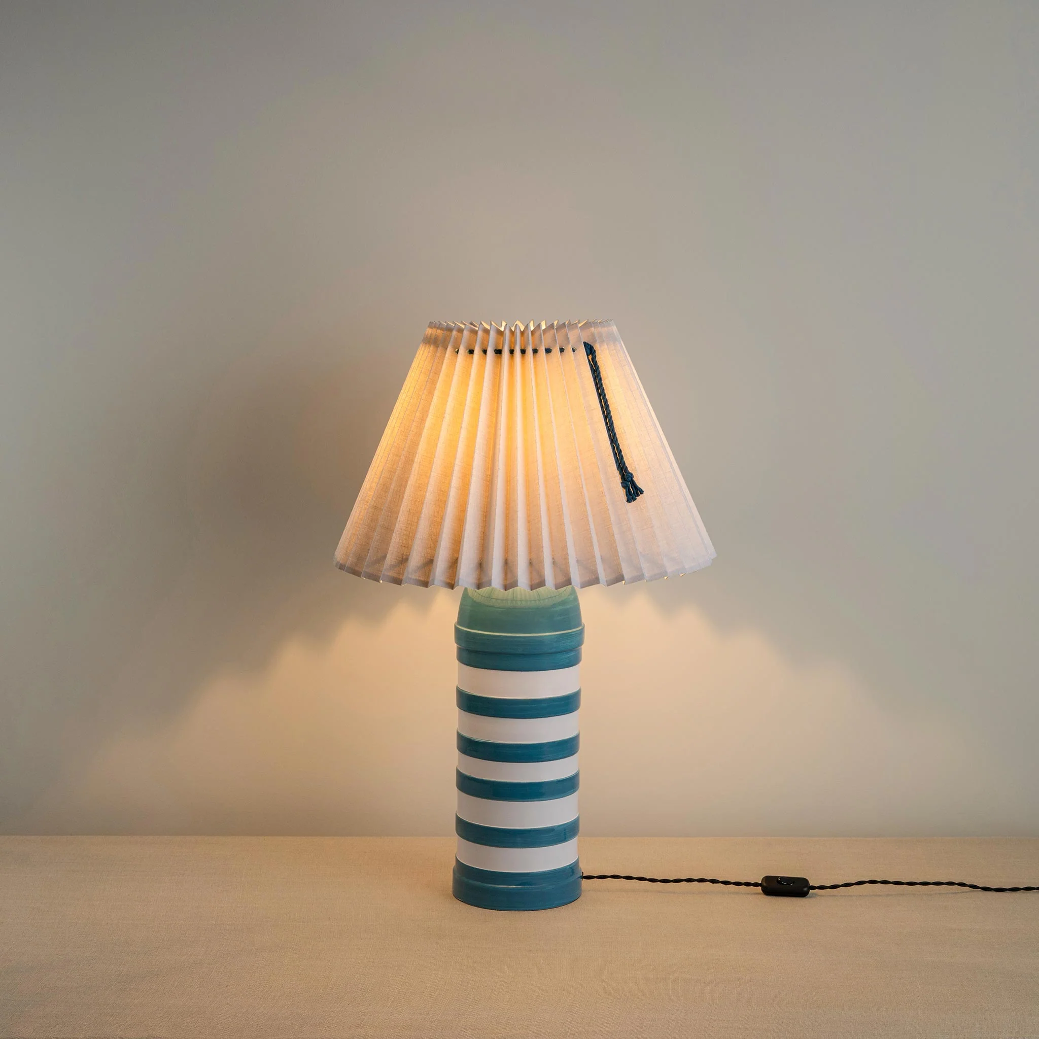 Humbug Striped Ceramic Table Lamp Base in Blue & Warm White - Image 4