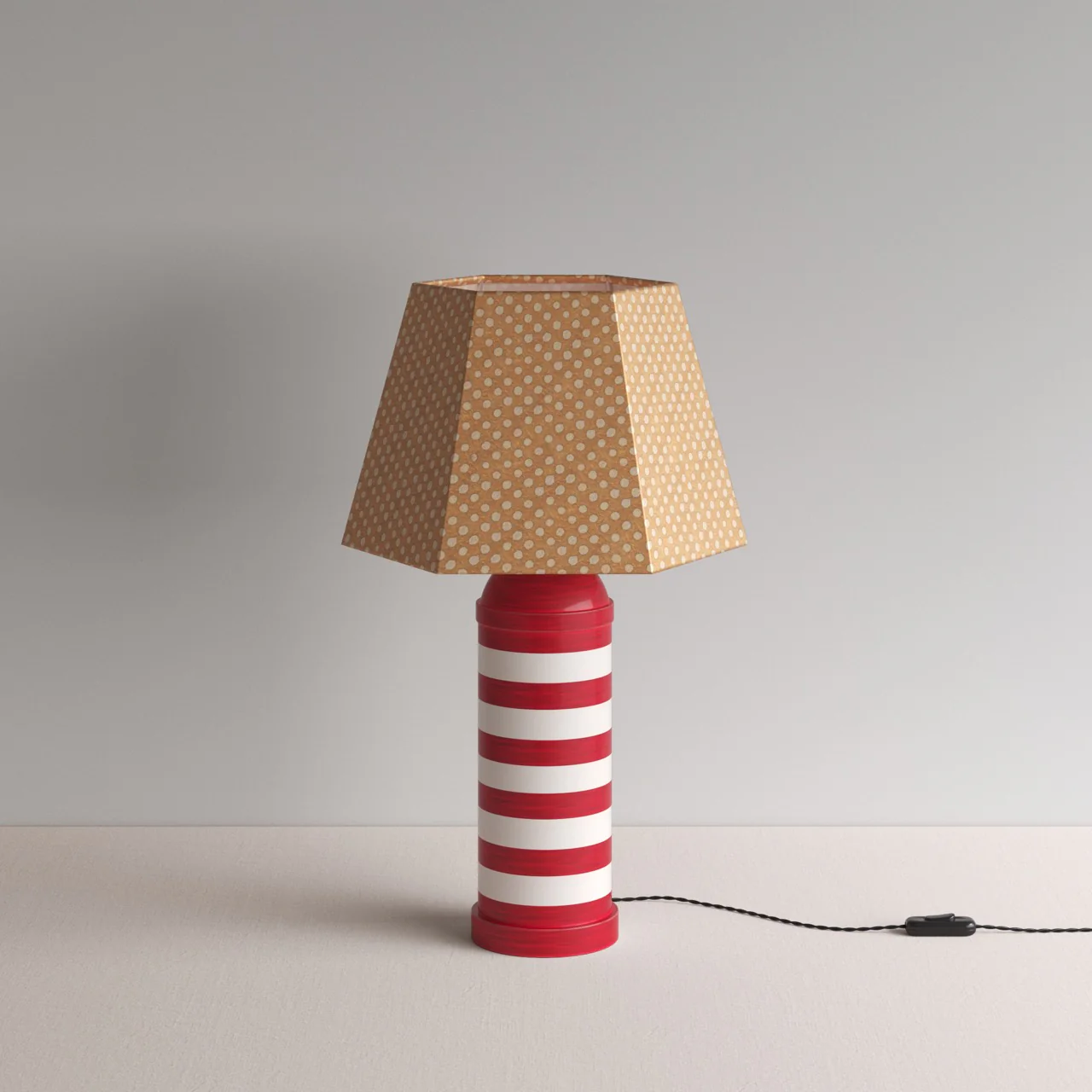 Humbug Striped Ceramic Table Lamp Base in Cherry Red & Warm White - Image 14
