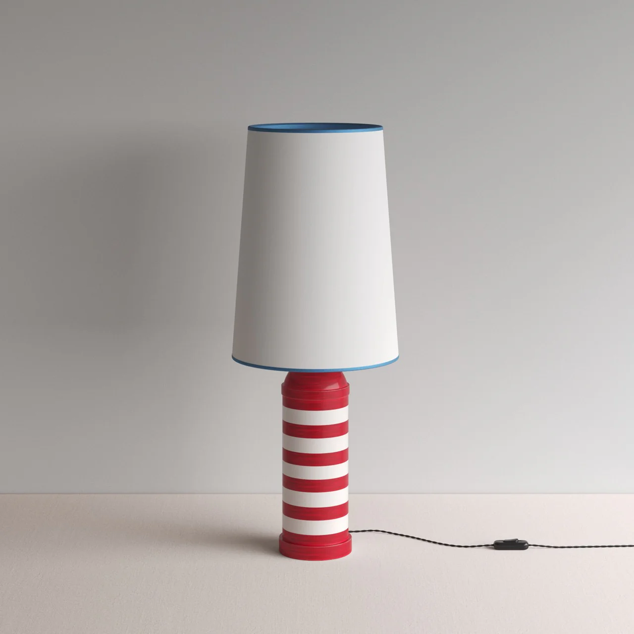 Humbug Striped Ceramic Table Lamp Base in Cherry Red & Warm White - Image 18