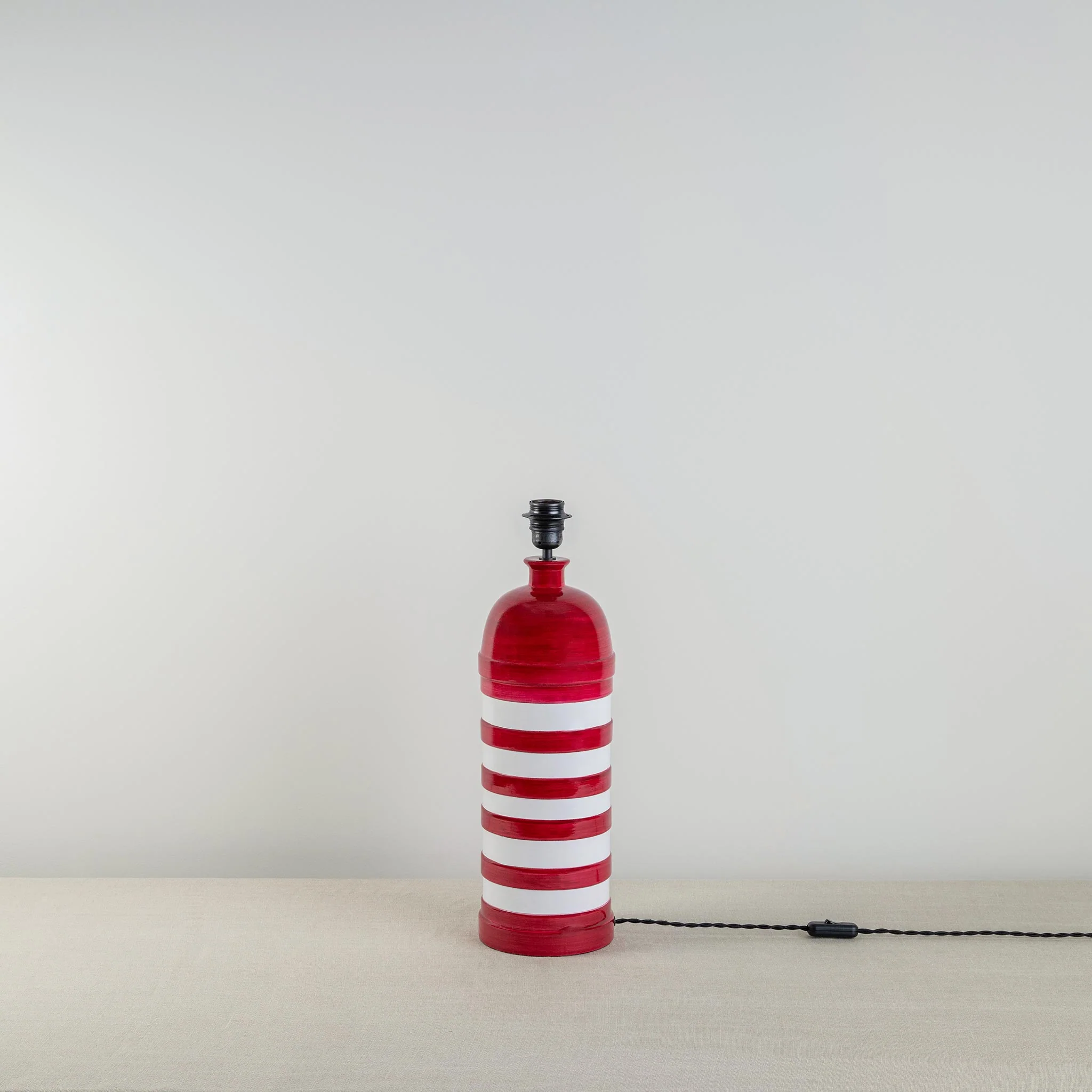 Humbug Striped Ceramic Table Lamp Base in Cherry Red & Warm White - Image 3