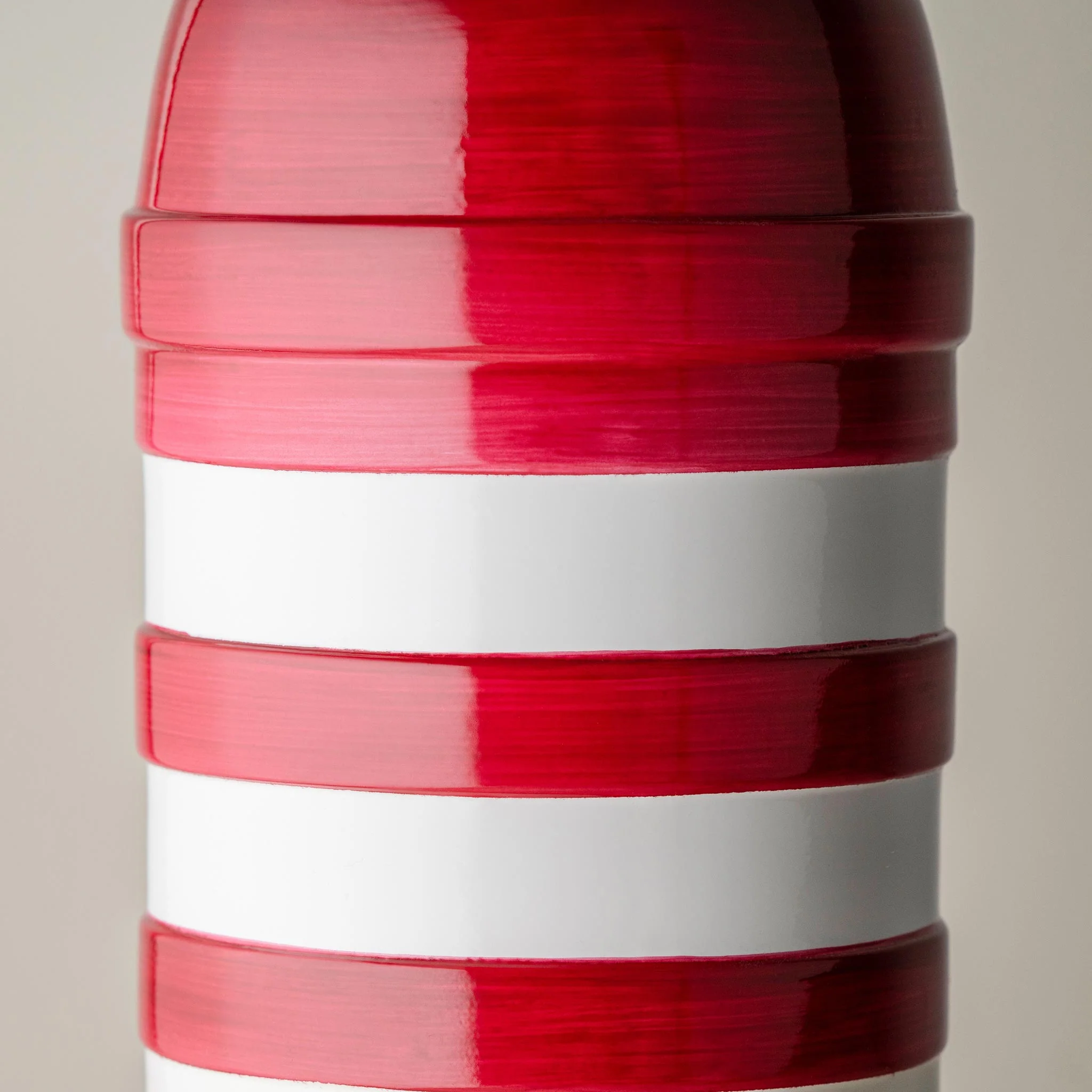 Humbug Striped Ceramic Table Lamp Base in Cherry Red & Warm White - Image 5