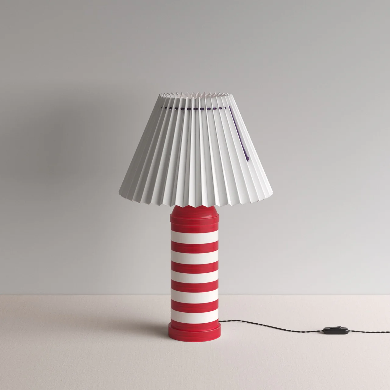 Humbug Striped Ceramic Table Lamp Base in Cherry Red & Warm White - Image 7