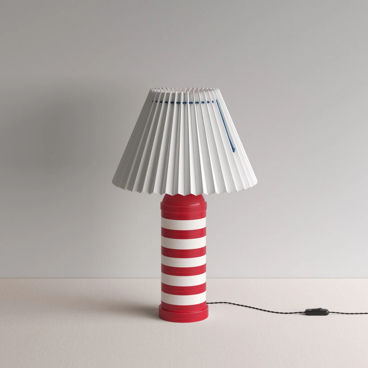 Humbug Striped Ceramic Table Lamp Base in Cherry Red & Warm White - Image 8