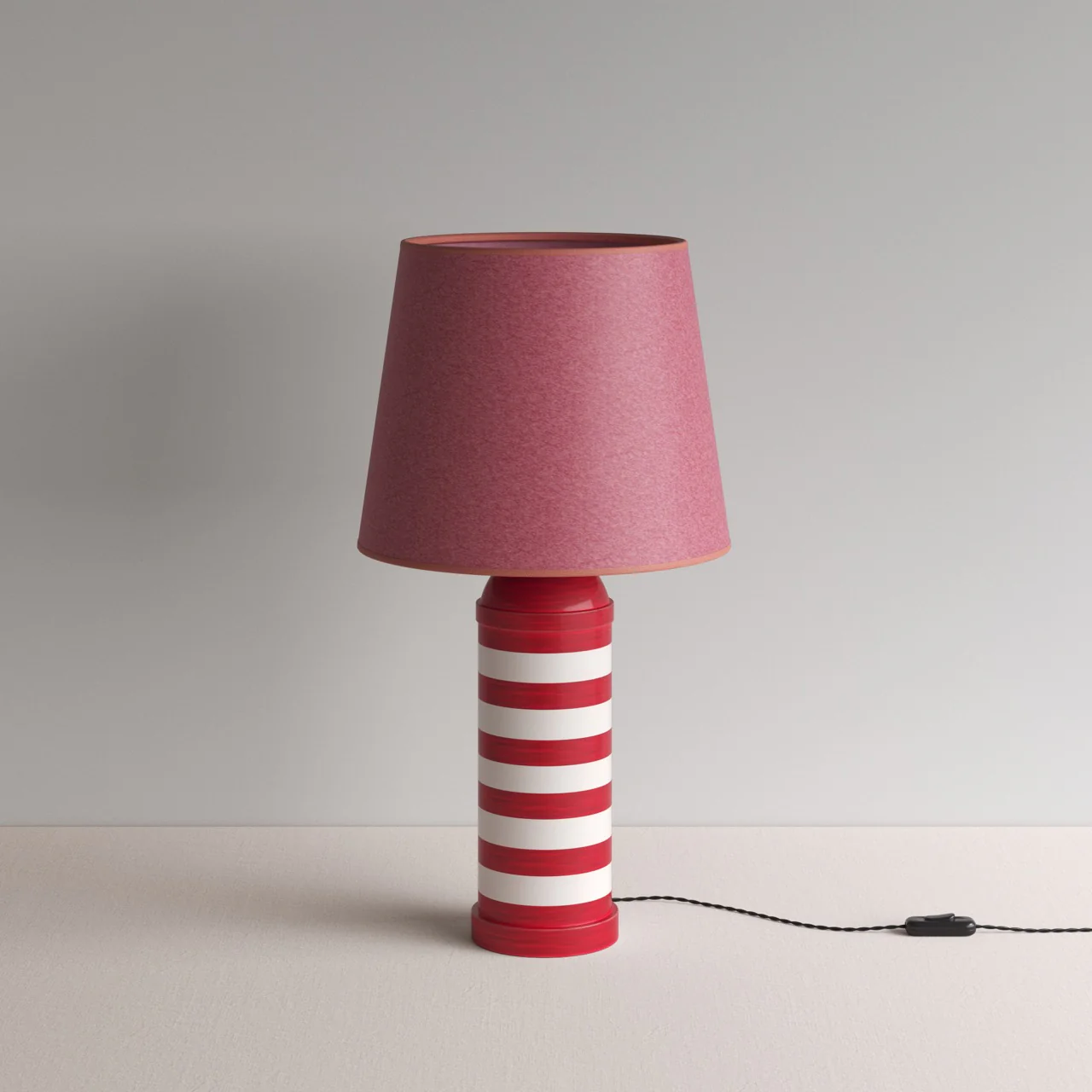 Humbug Striped Ceramic Table Lamp Base in Cherry Red & Warm White - Image 9