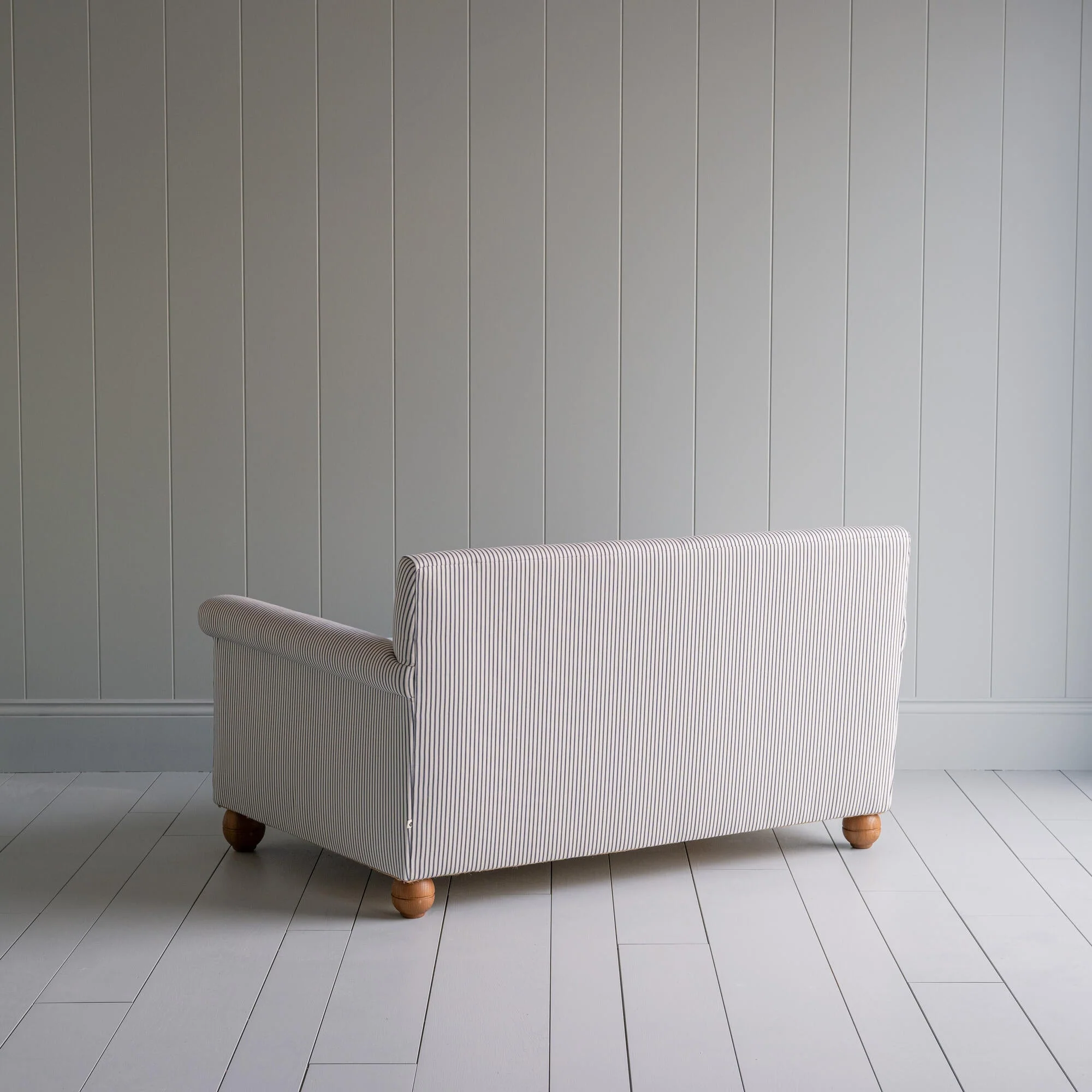 Idler 2 Seater Sofa in Ticking Cotton Chocolate Navy Frame and Regatta Blue Seat - Image 3
