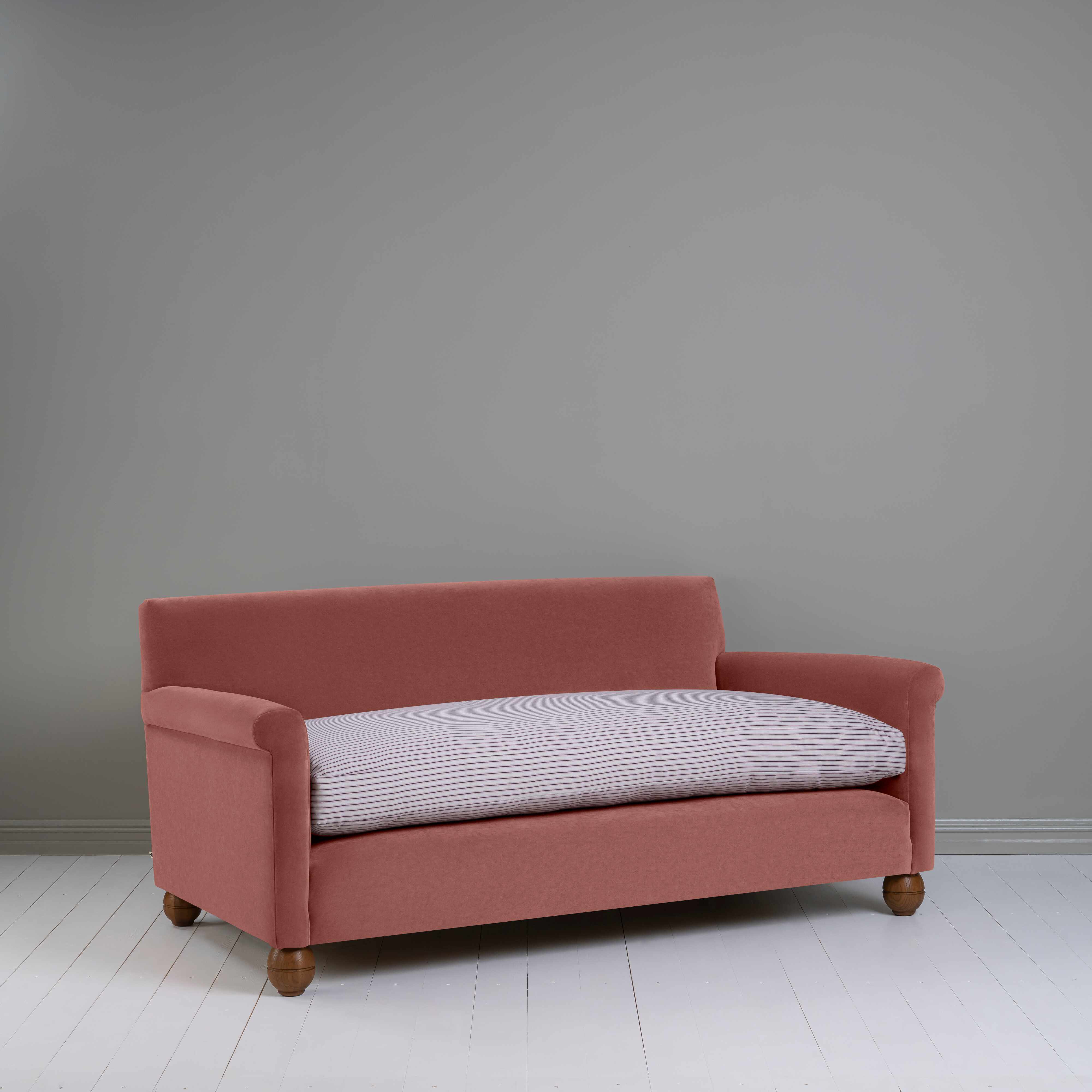 Idler 3 Seater Sofa in Intelligent Velvet Damson Frame and Ticking Cotton Berry Seat