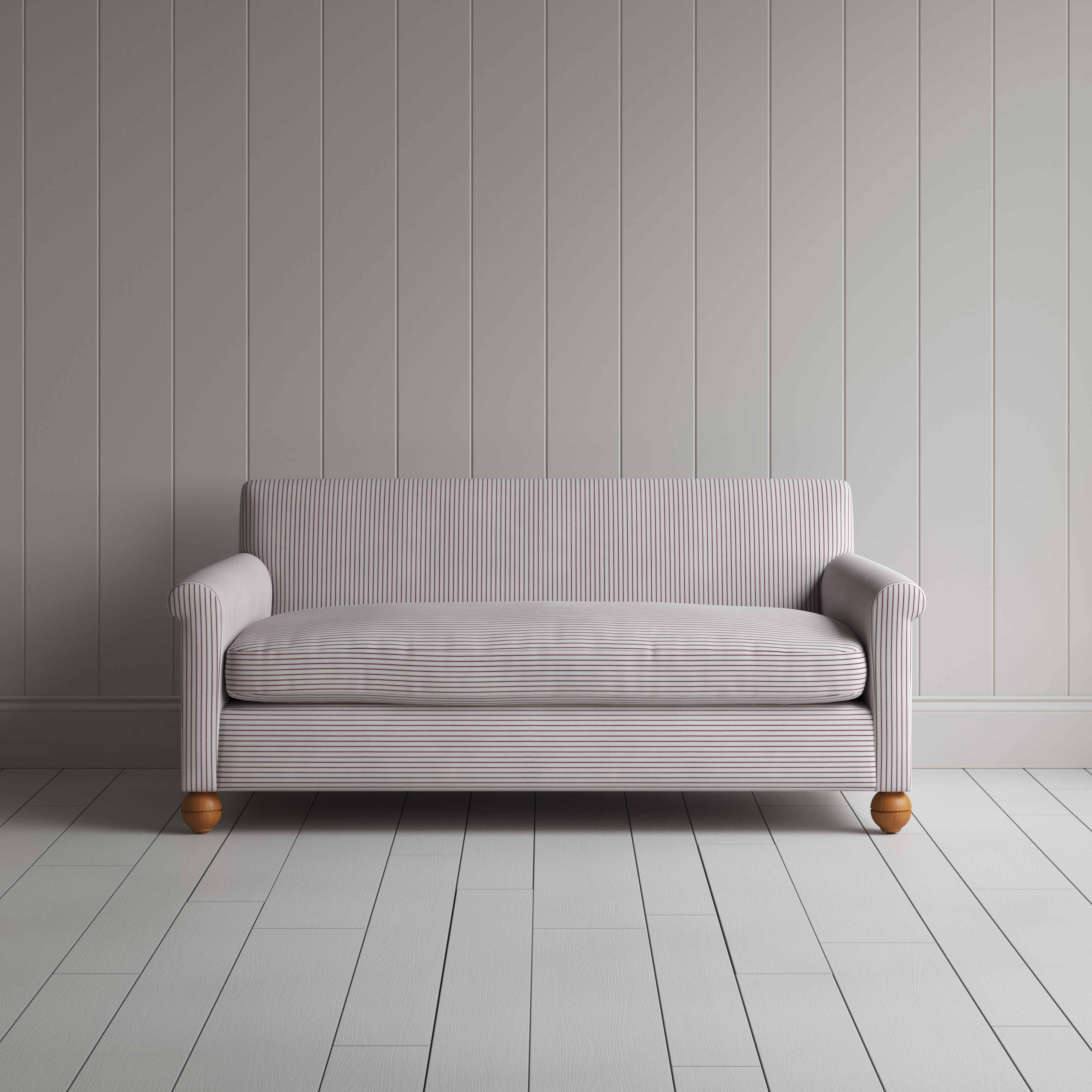 Idler 3 Seater Sofa in Ticking Cotton, Berry - Image 2