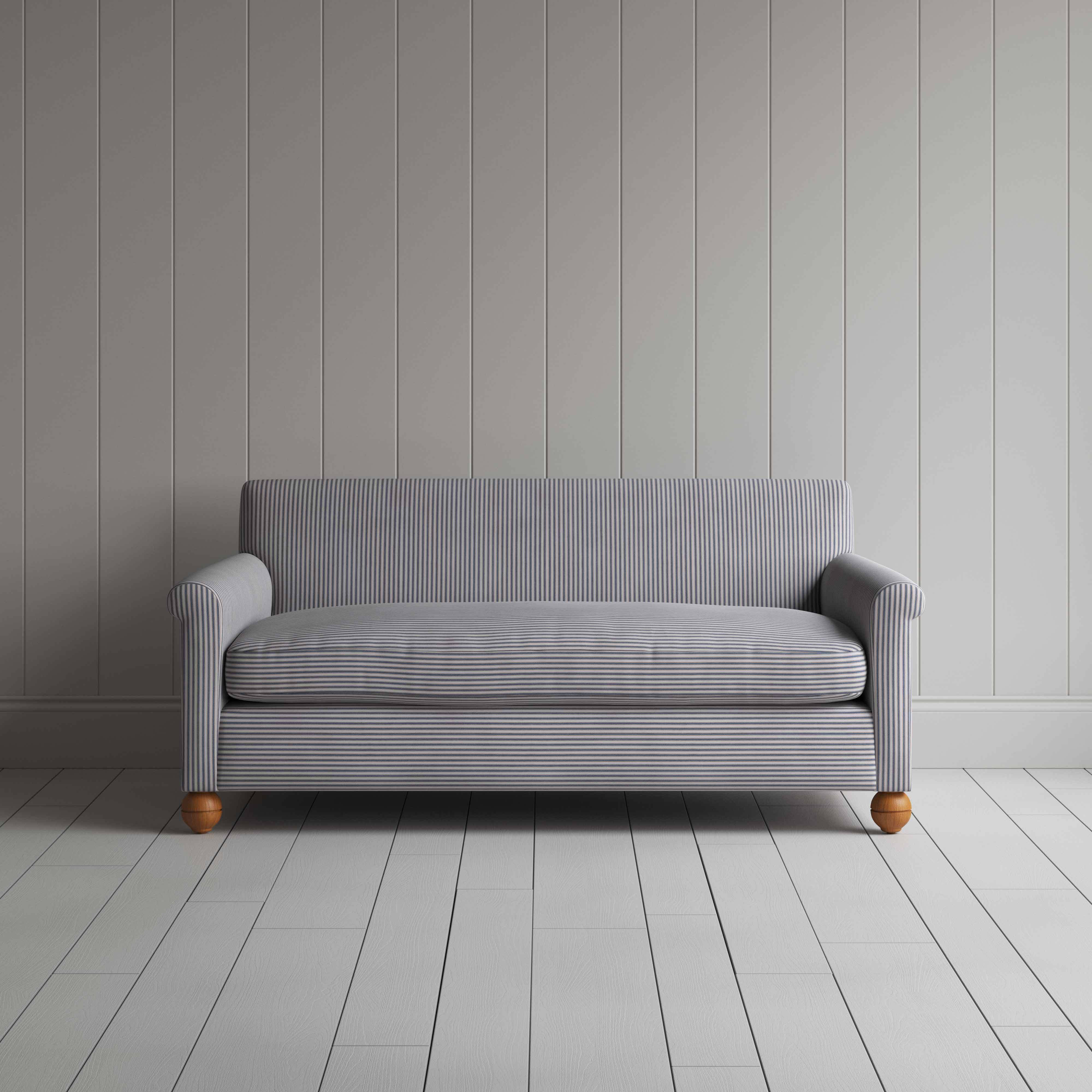 Idler 3 Seater Sofa in Ticking Cotton, Blue Brown - Image 2