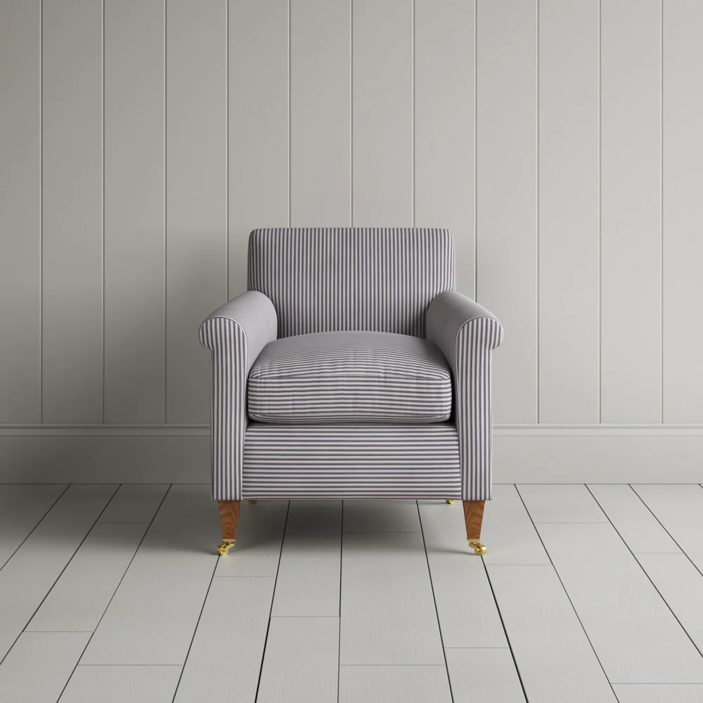 Idler Armchair in Ticking Cotton, Blue Brown - Image 2