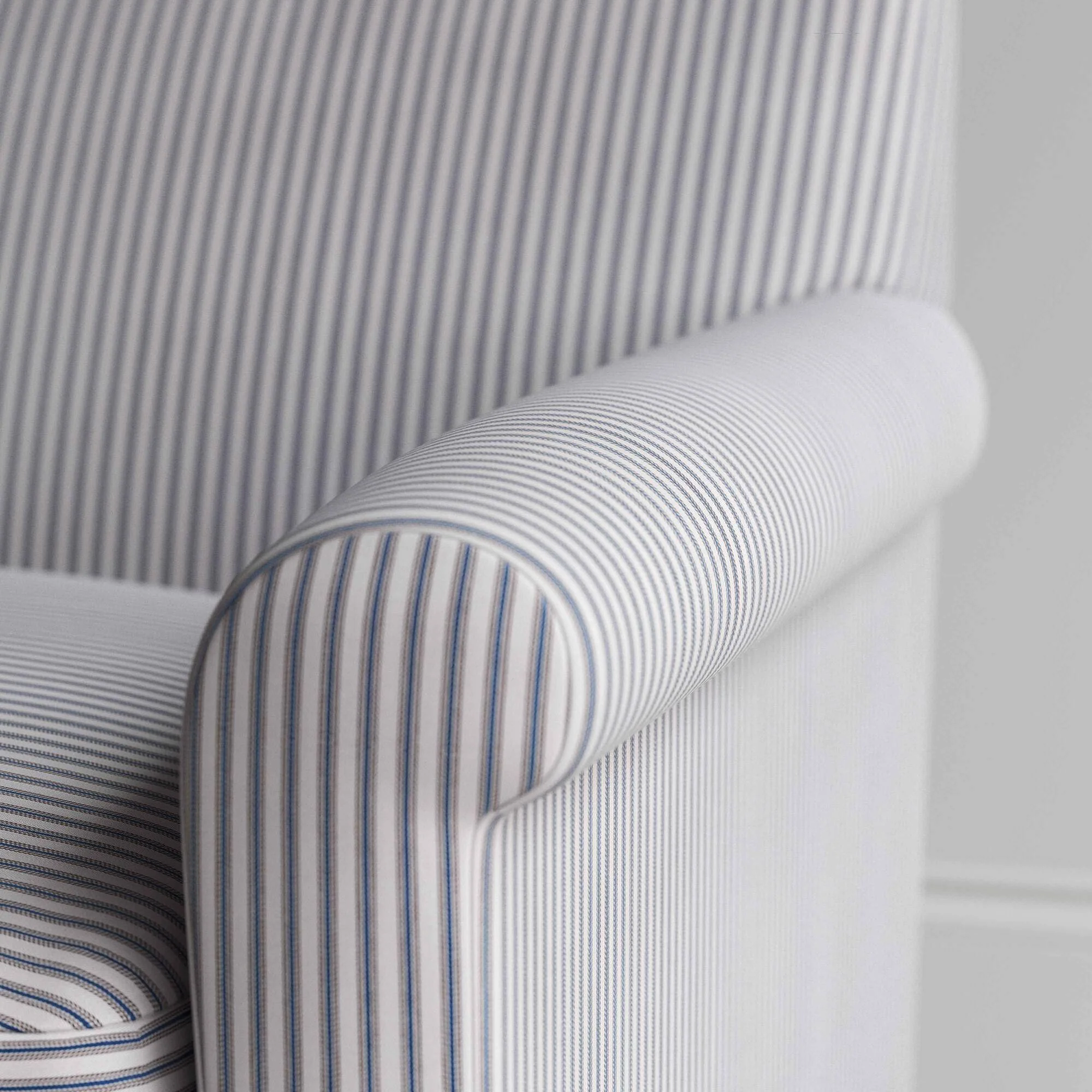 Idler Armchair in Ticking Cotton, Blue Brown - Image 4