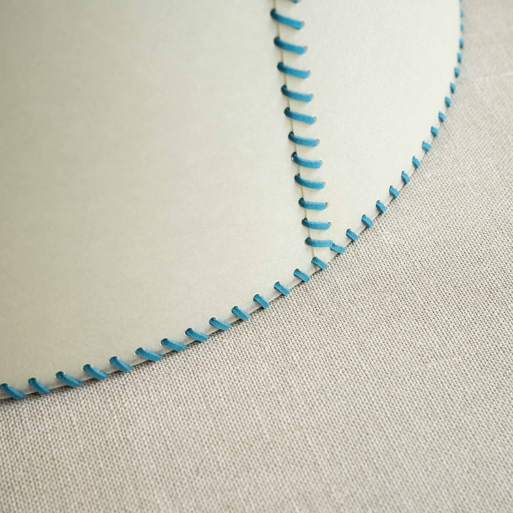Large Rise Empire Lamp Shade in Natural Parchment with Peacock Blue Stitching - Image 5