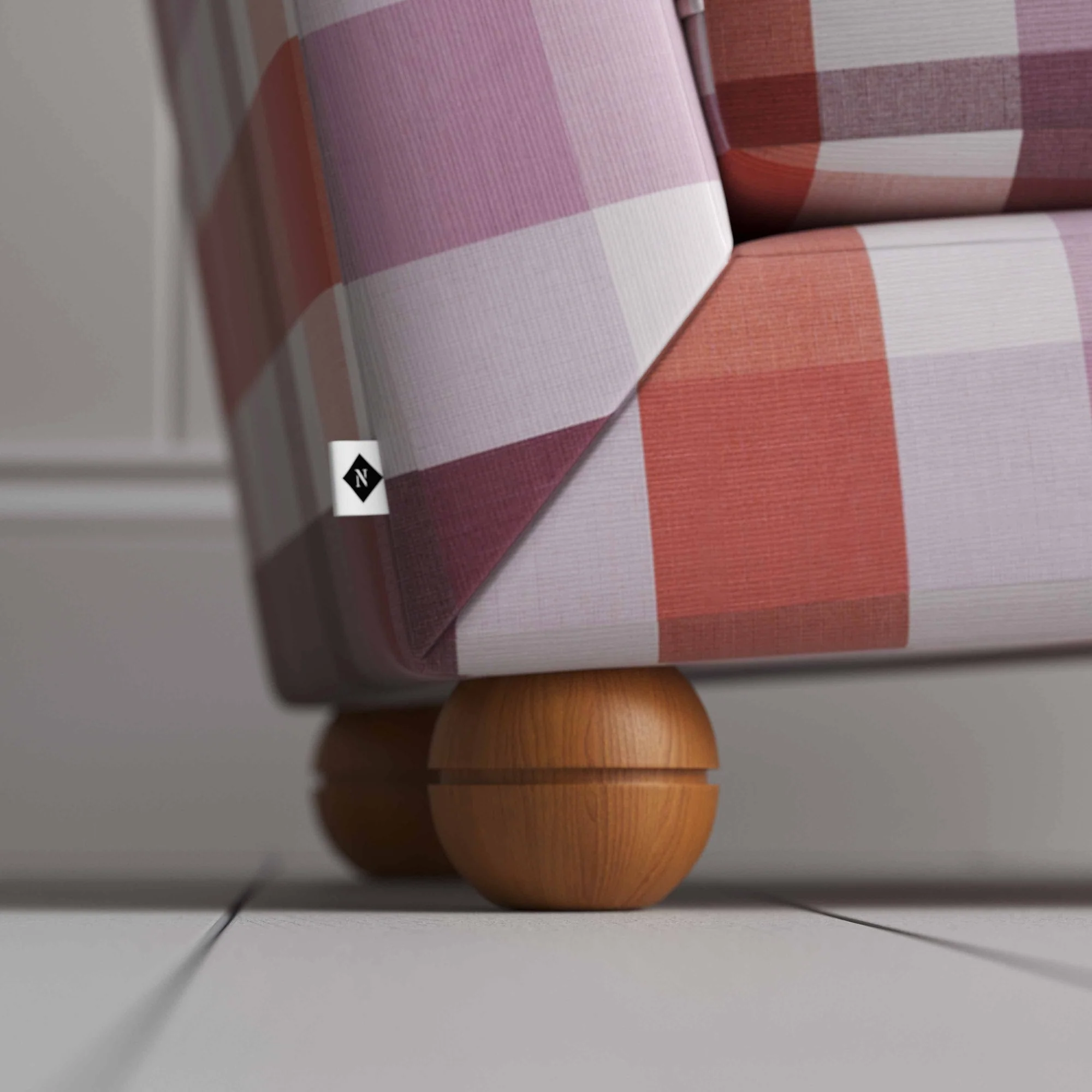Perch Slipper Armchair in Checkmate Cotton, Berry - Image 5