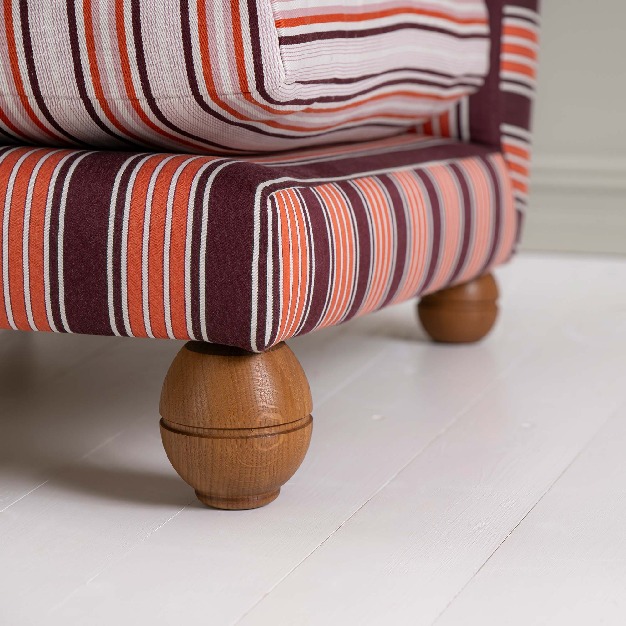Perch Slipper Armchair in Regatta Cotton Flame Frame and Slow Lane Cotton Linen Berry Seat - Image 5