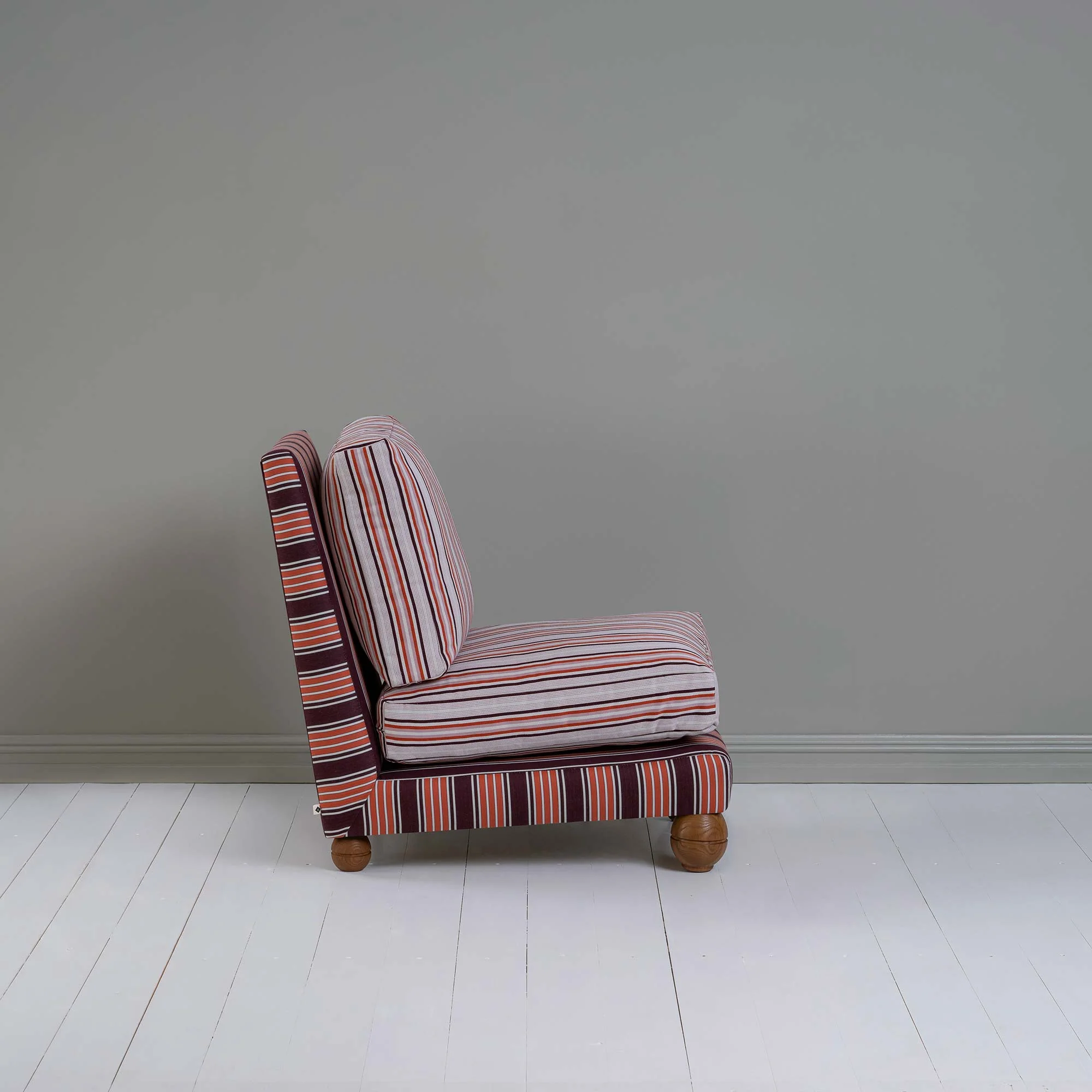 Perch Slipper Armchair in Regatta Cotton Flame Frame and Slow Lane Cotton Linen Berry Seat - Image 7