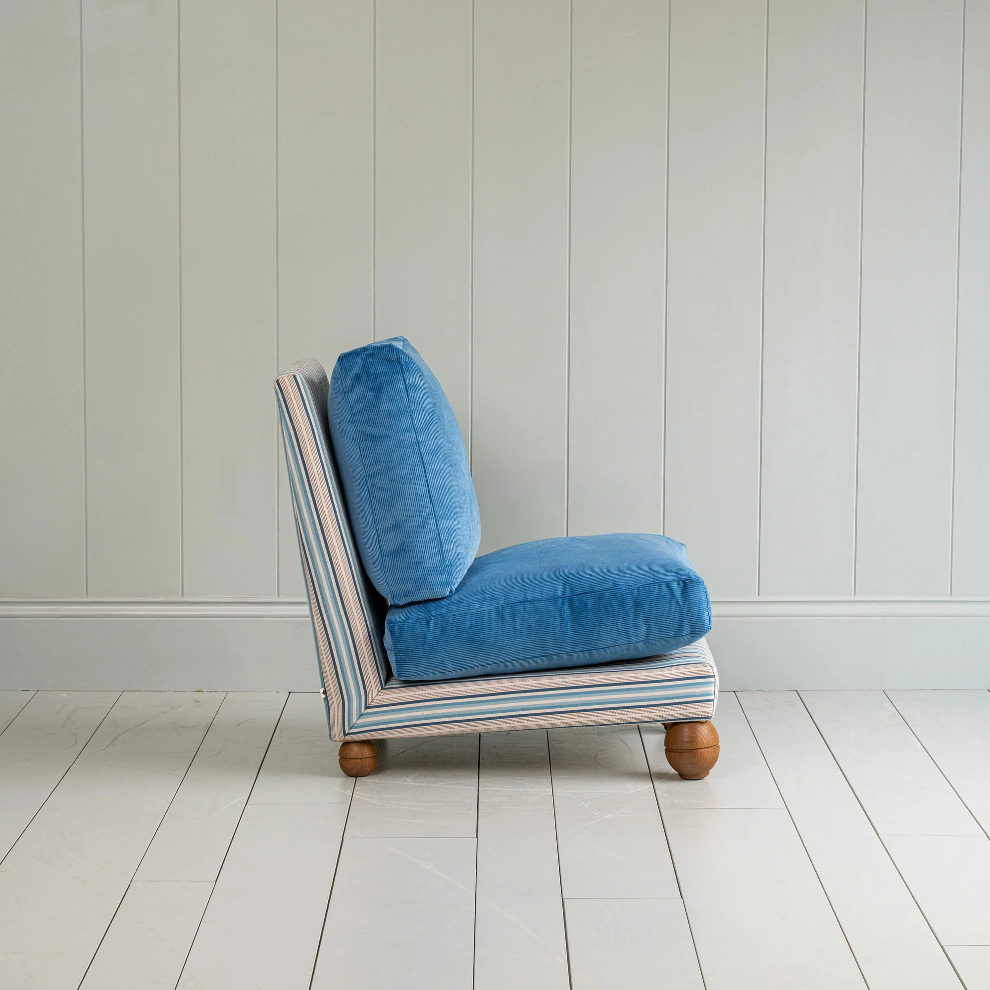 Perch Slipper Armchair in Slow Lane Blue Frame and Classic Corduroy Harbour Blue Seat - Image 8