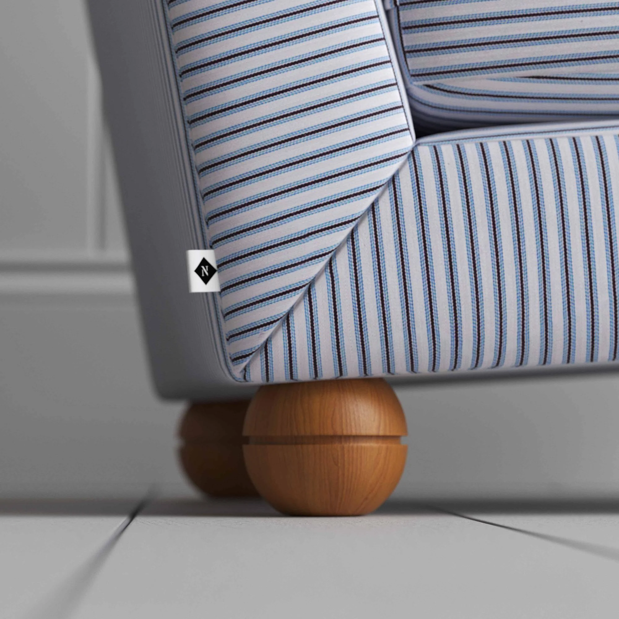 Perch Slipper Armchair in Ticking Cotton, Aqua Brown - Image 5