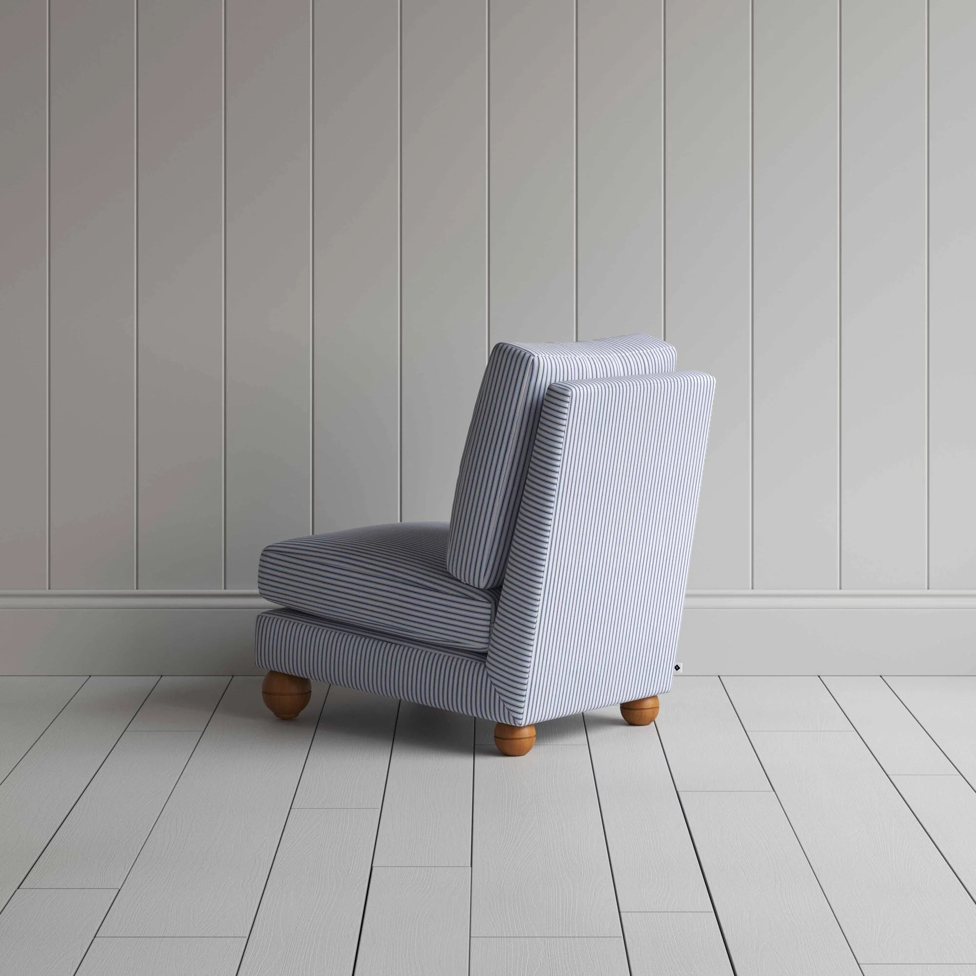 Perch Slipper Armchair in Ticking Cotton, Aqua Brown - Image 8