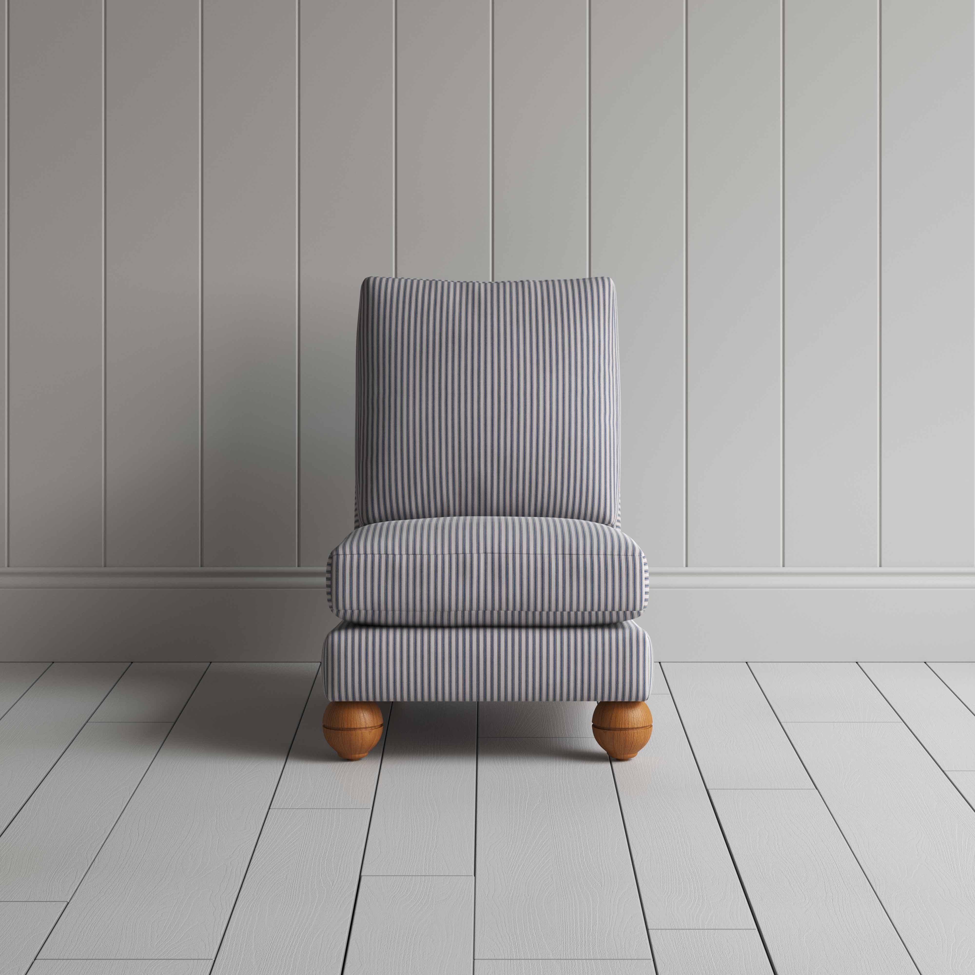 Perch Slipper Armchair in Ticking Cotton, Blue Brown - Image 2