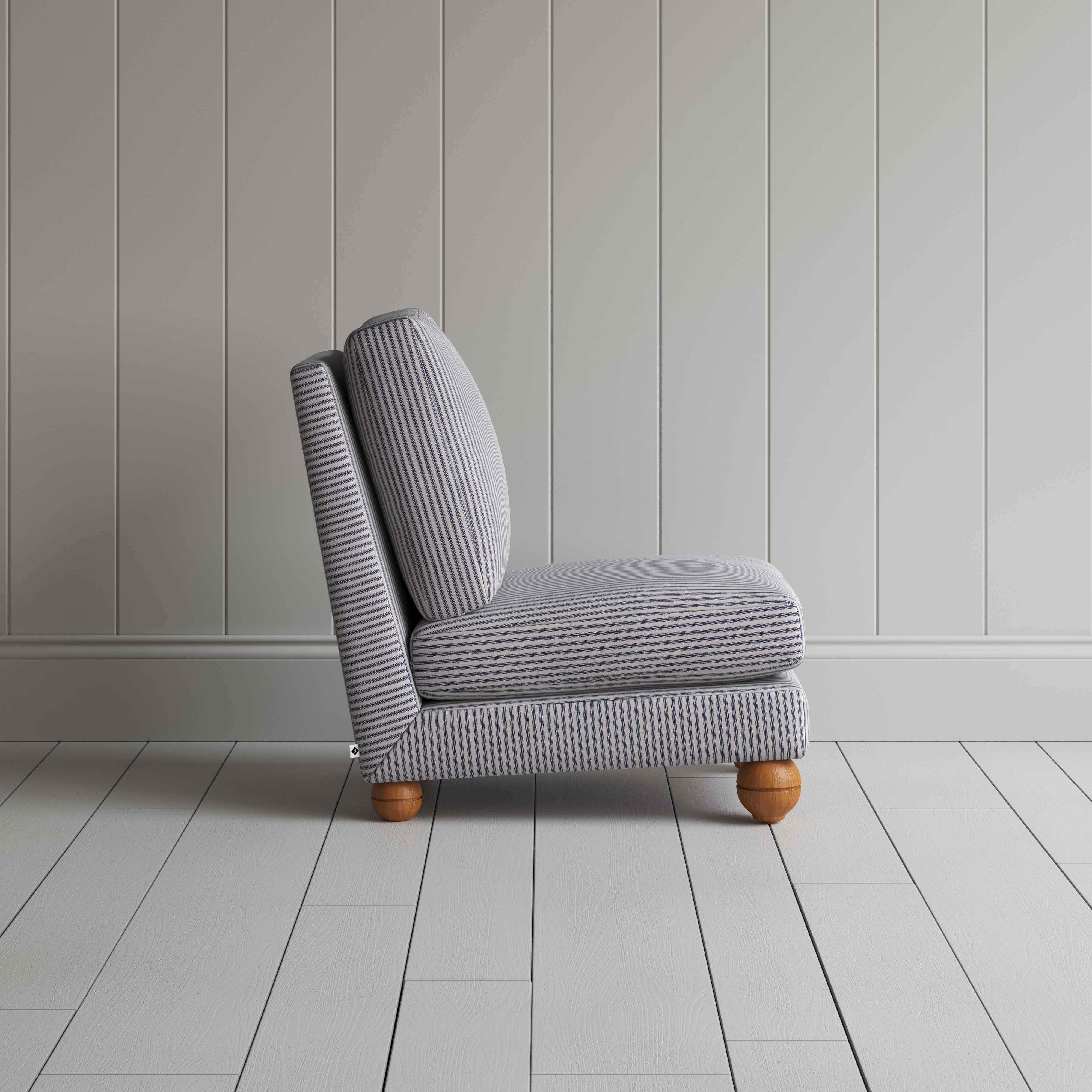 Perch Slipper Armchair in Ticking Cotton, Blue Brown - Image 7