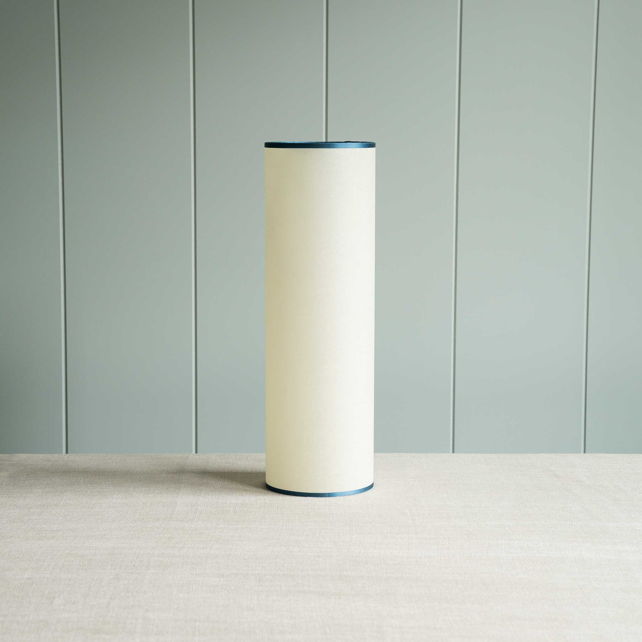 Pipe Up Cylinder Lamp Shade in Soft White with Blue Trim - Image 4