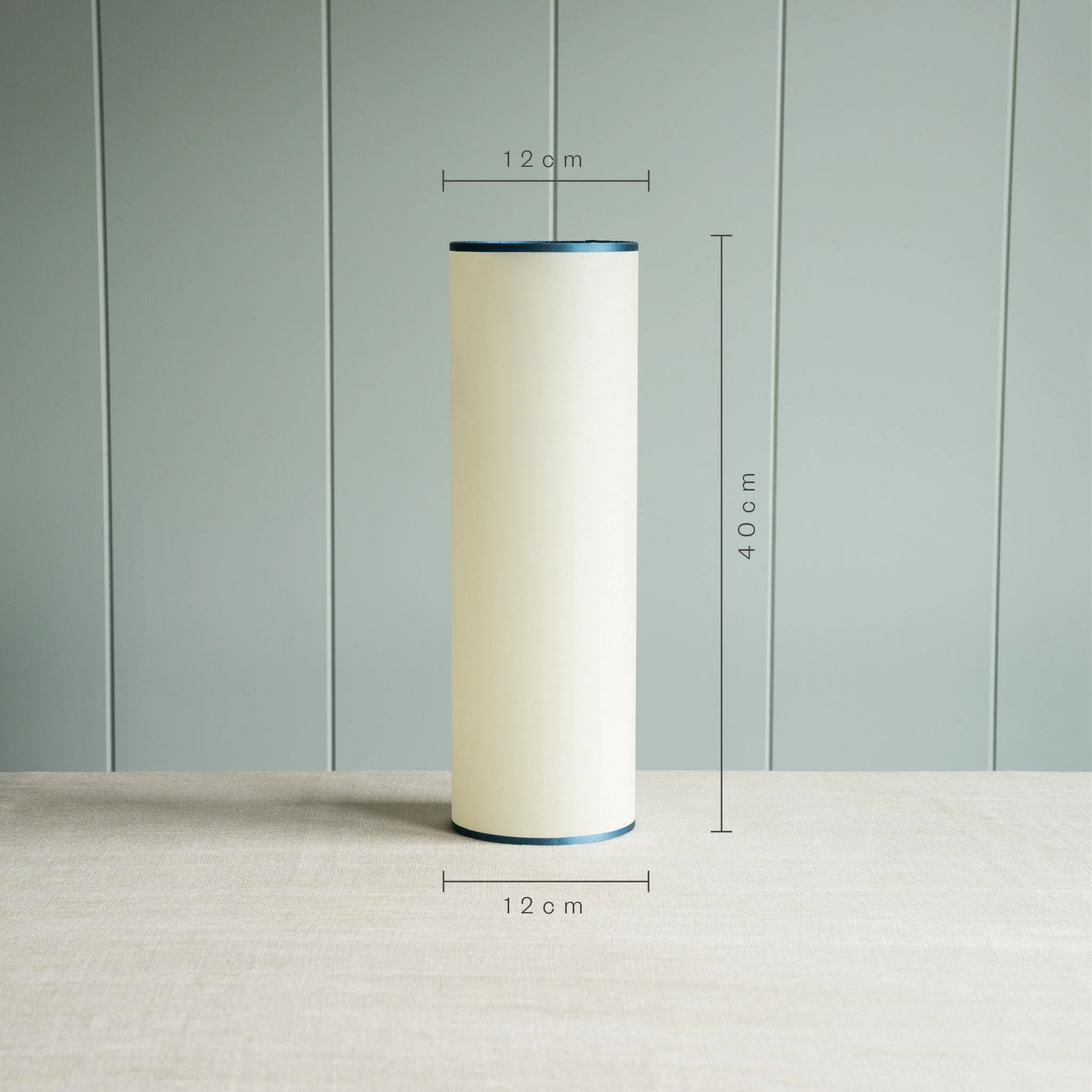 Pipe Up Cylinder Lamp Shade in Soft White with Blue Trim - Image 5