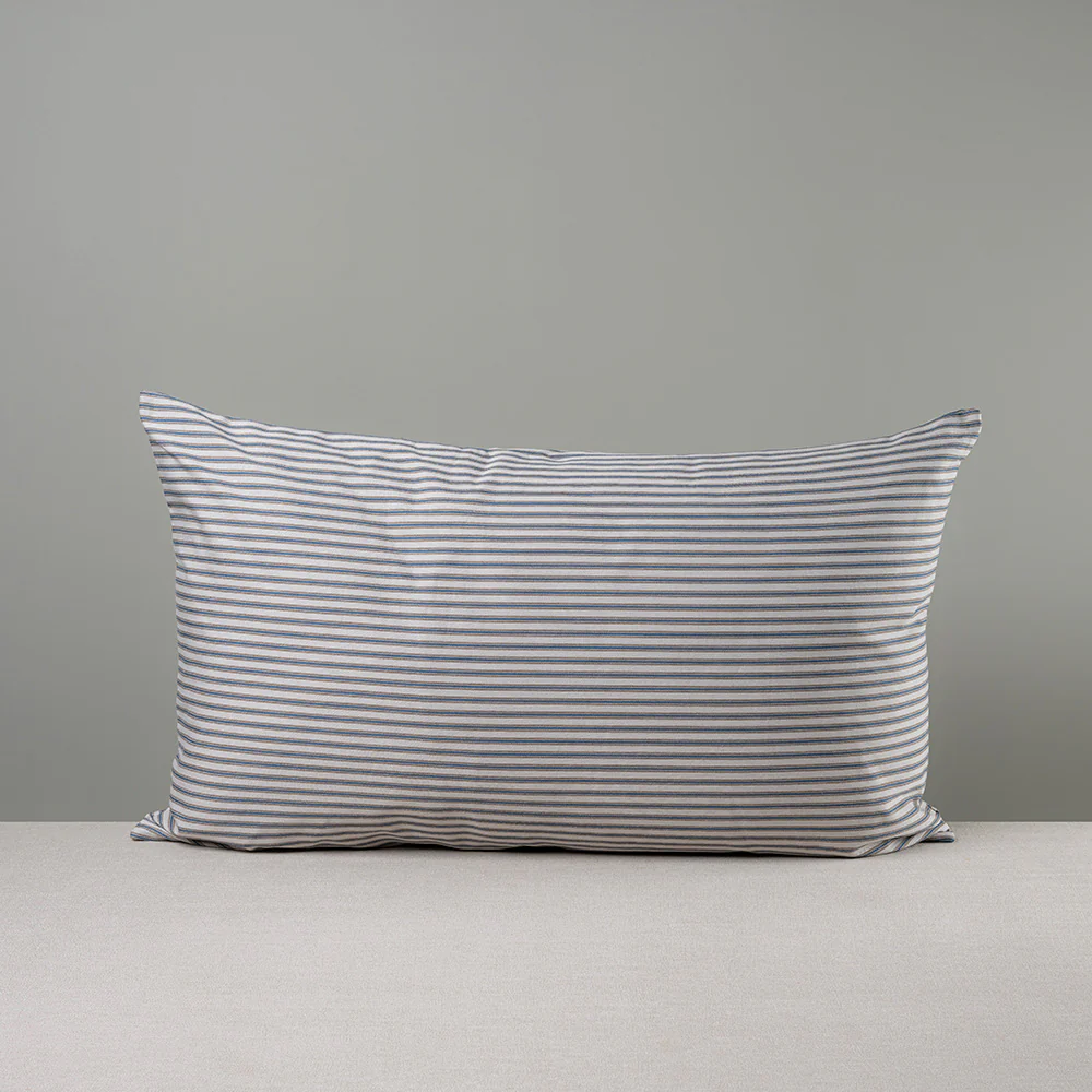 Rectangle Lollop Cushion in Ticking Cotton, Blue Brown - Image 5