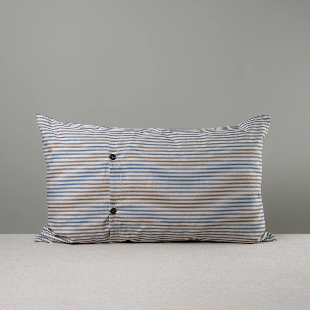Rectangle Lollop Cushion in Ticking Cotton, Blue Brown - Image 6