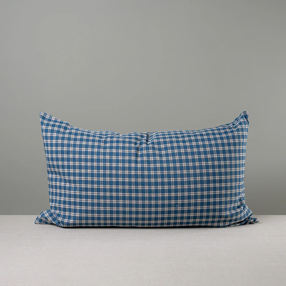 Rectangle Lollop Cushion in Well Plaid Cotton, Blue Brown - Image 4