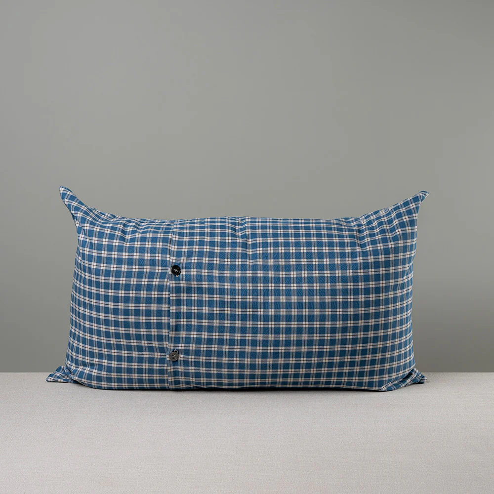 Rectangle Lollop Cushion in Well Plaid Cotton, Blue Brown - Image 5