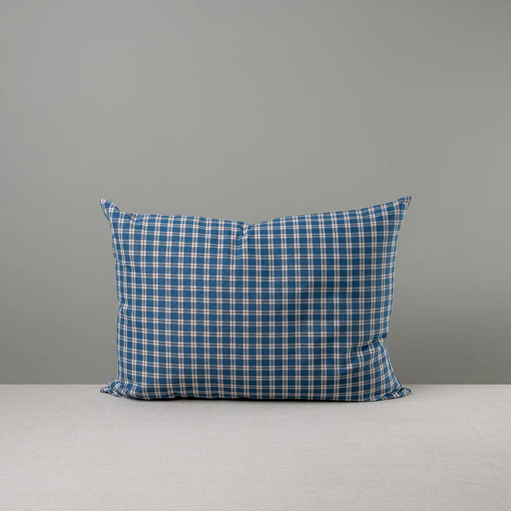 Rectangle Lollop Cushion in Well Plaid Cotton, Blue Brown - Image 6