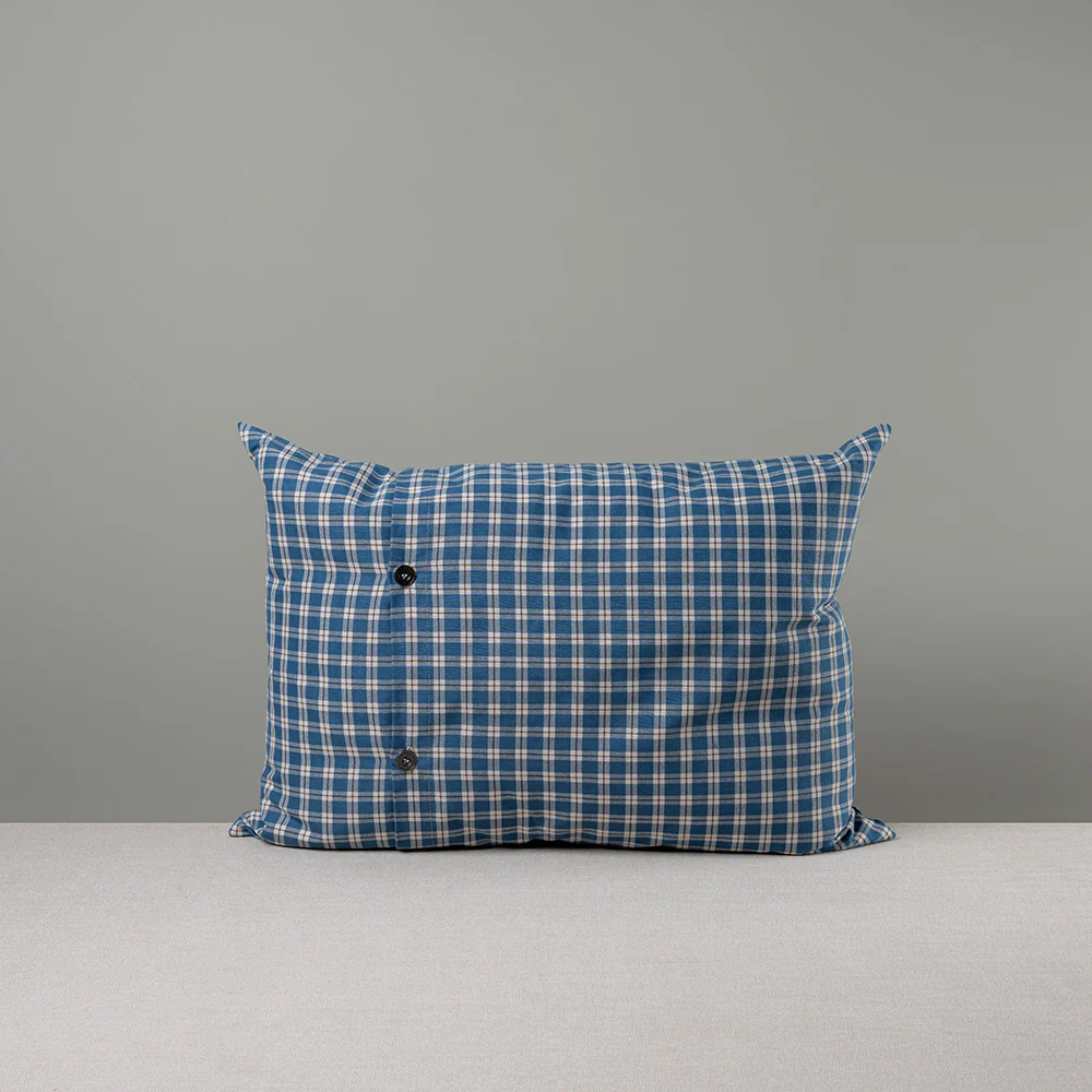 Rectangle Lollop Cushion in Well Plaid Cotton, Blue Brown - Image 7