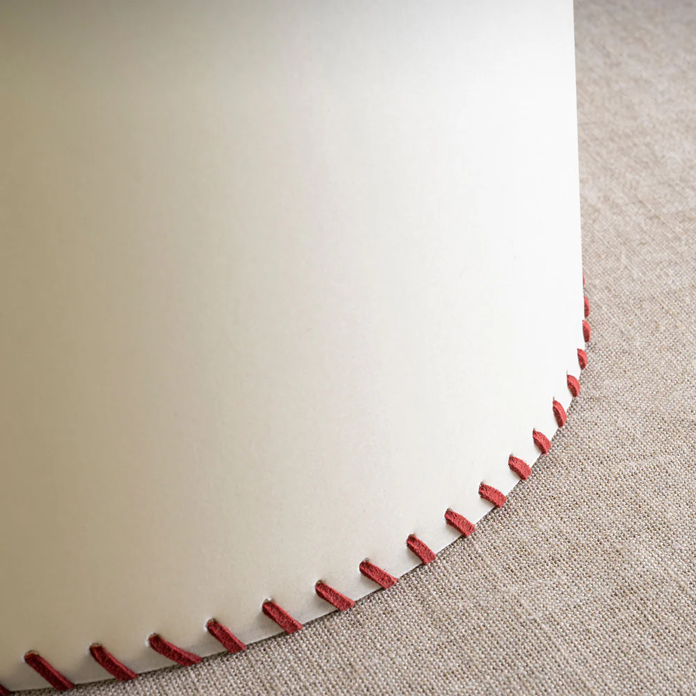 Rise Pendant, Brass with Empire Natural Parchment Lamp Shade with Maroon Stitching - Image 9
