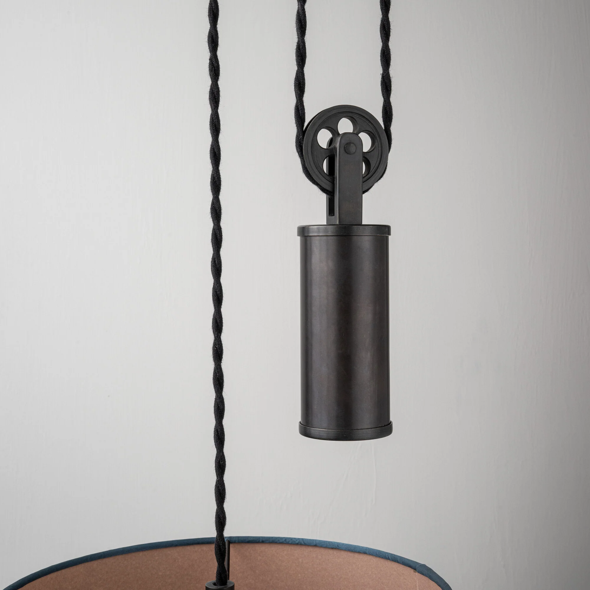 Rise Pendant, Brass with Empire Natural Parchment Lamp Shade with Maroon Stitching - Image 3
