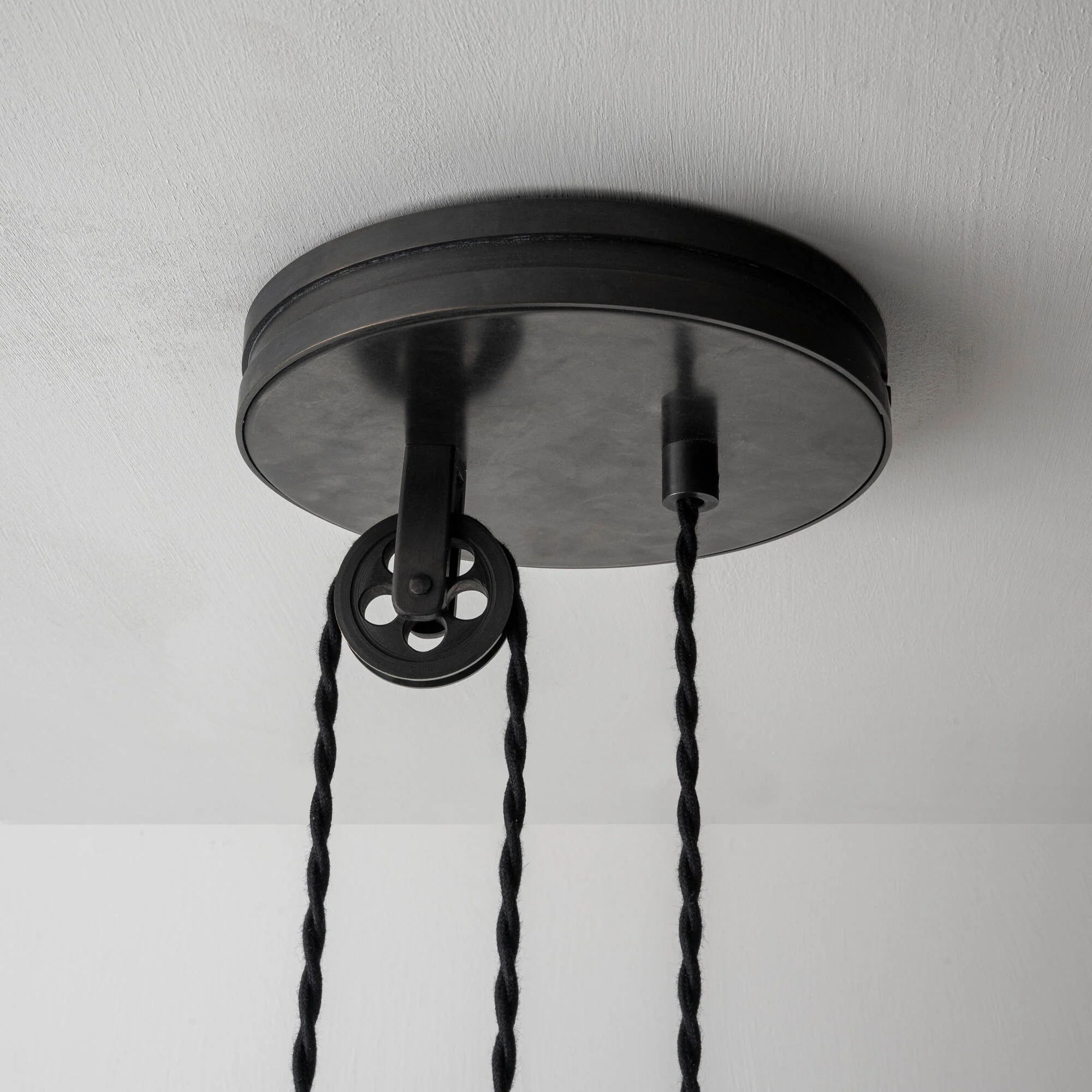 Rise Pendant, Brass with Empire Natural Parchment Lamp Shade with Maroon Stitching - Image 5