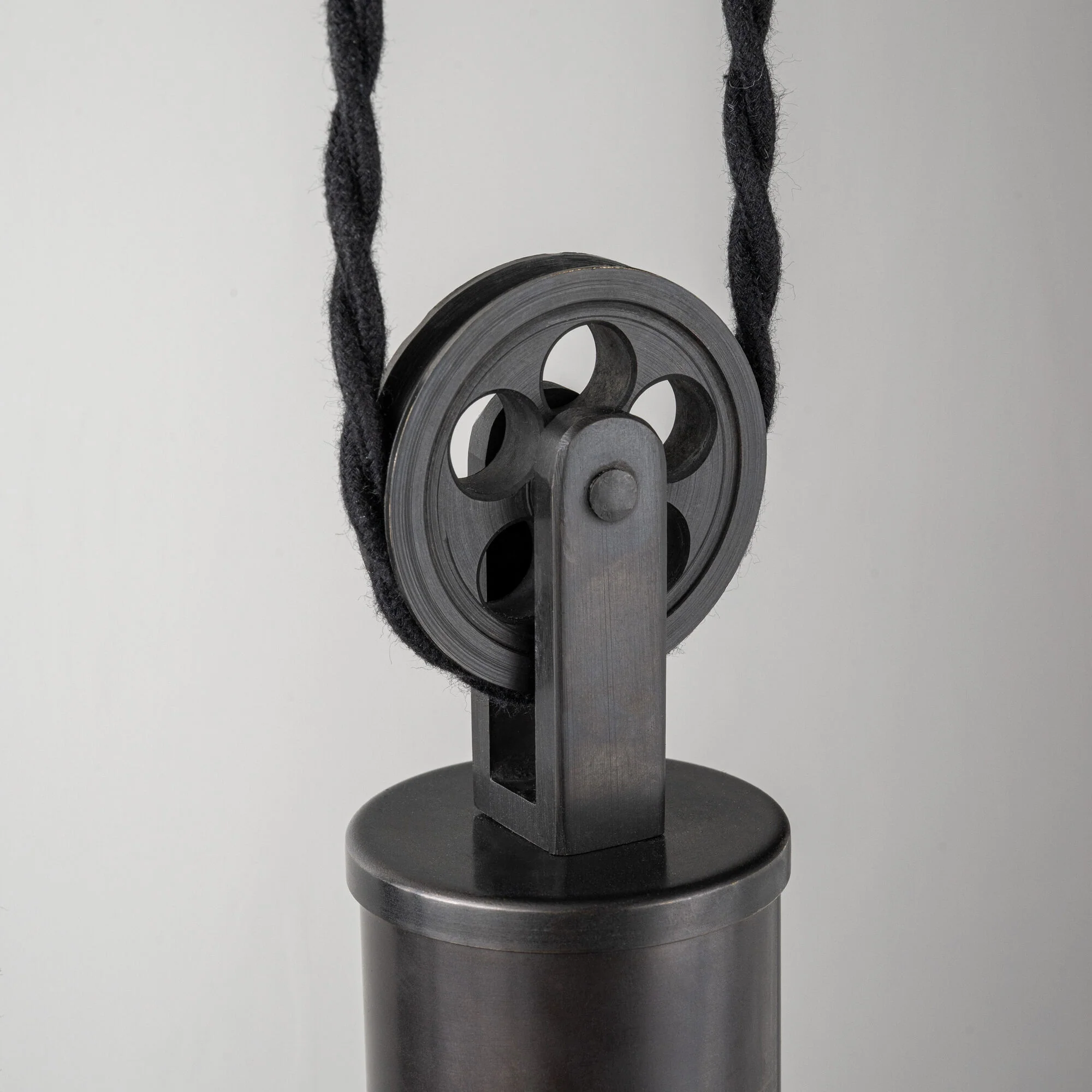 Rise Pendant, Brass with Empire Natural Parchment Lamp Shade with Maroon Stitching - Image 7