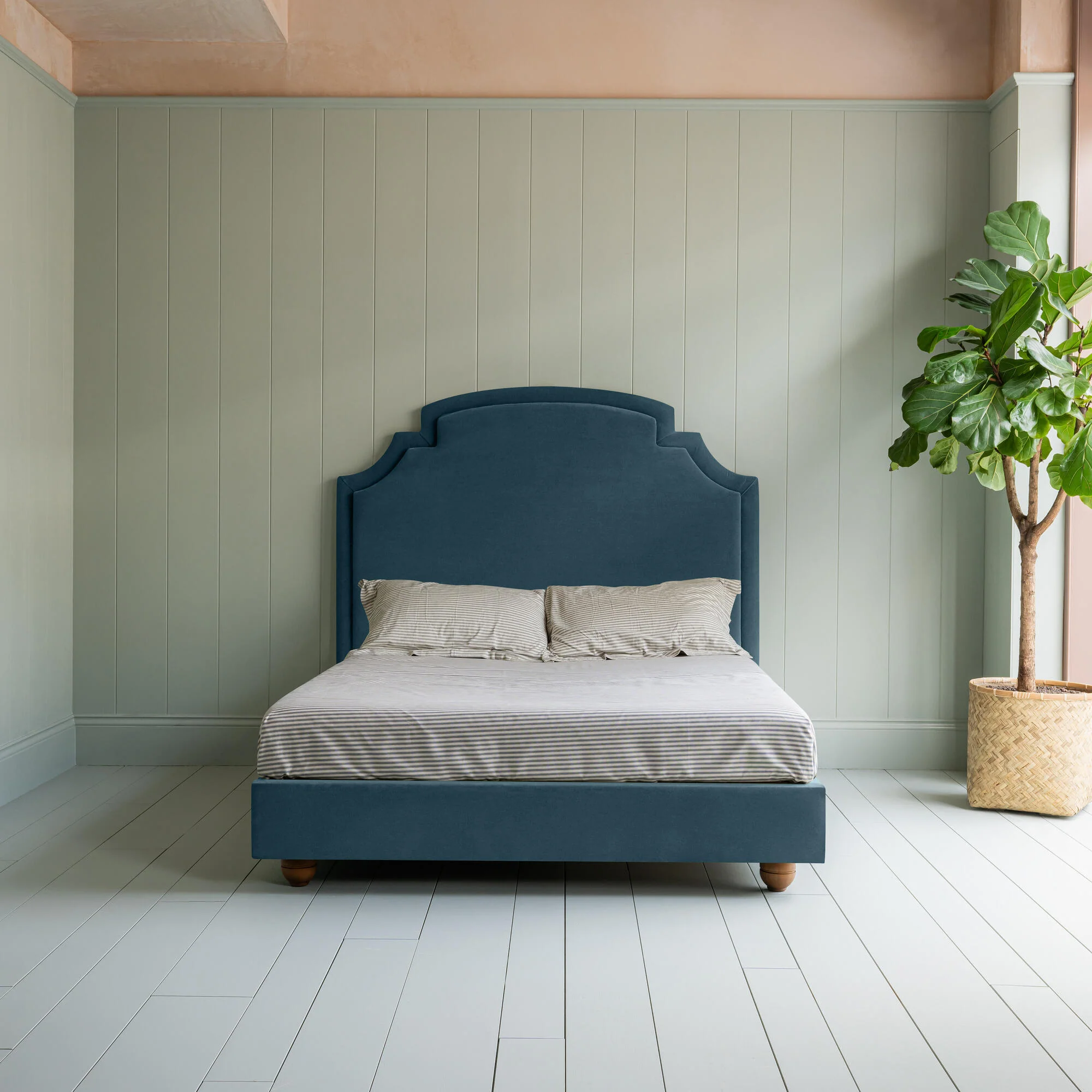 Seventh Heaven Upholstered Bed in Intelligent Velvet Aegean without Valance