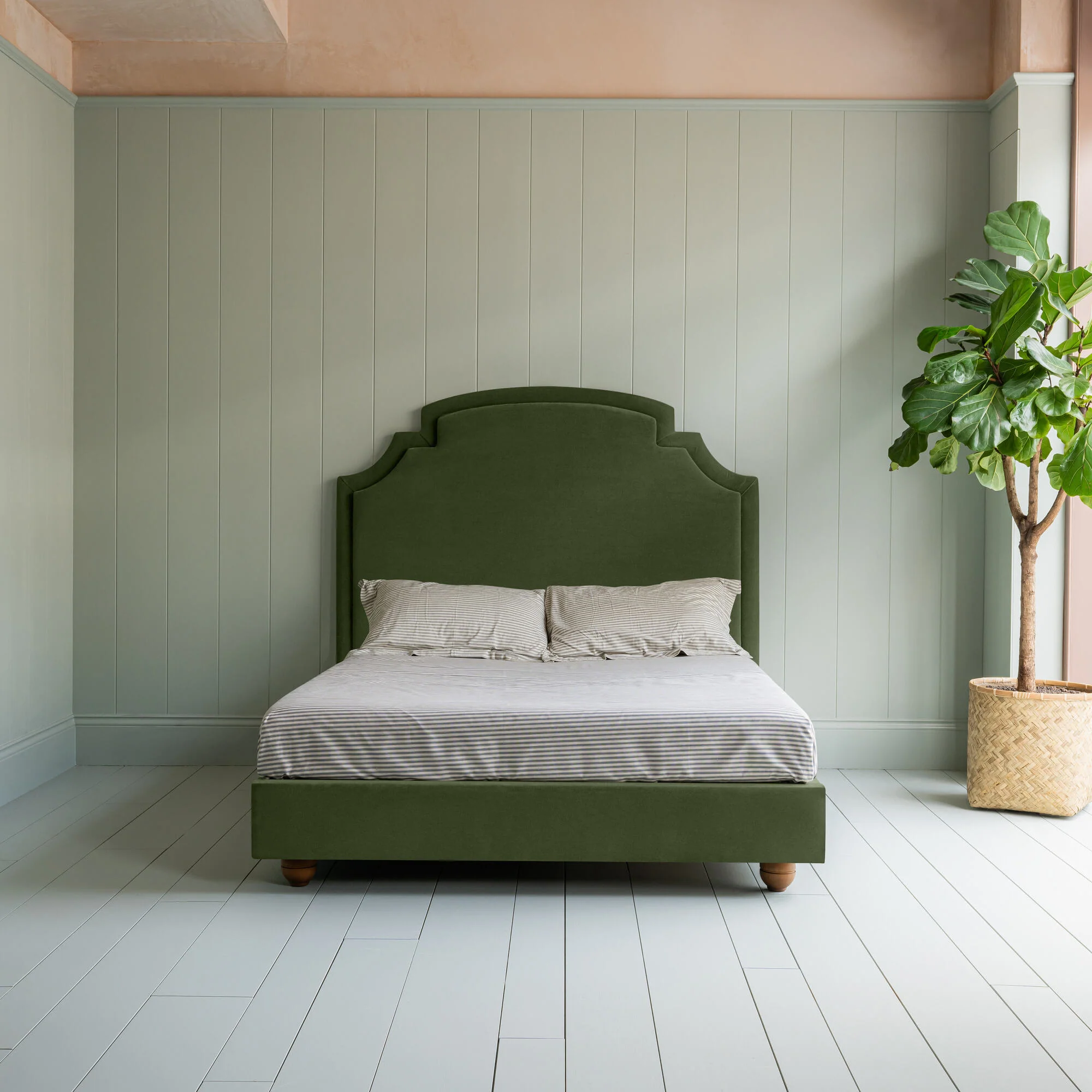 Seventh Heaven Upholstered Bed in Intelligent Velvet Juniper without Valance