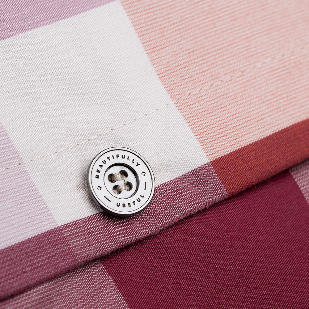 Square Kip Cushion in Checkmate Cotton, Berry - Image 4