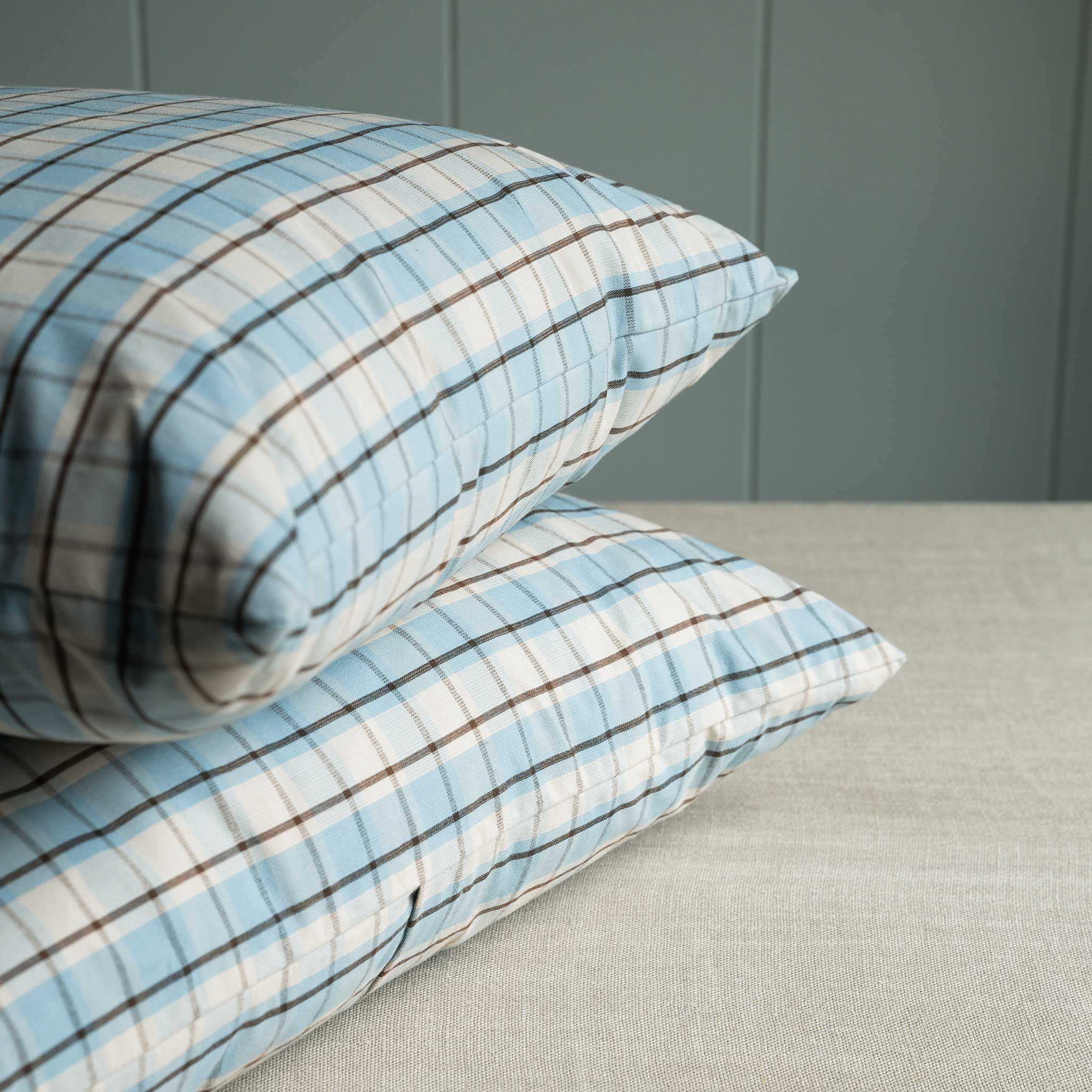 Square Kip Cushion in Square Deal Cotton, Blue Brown - Image 2
