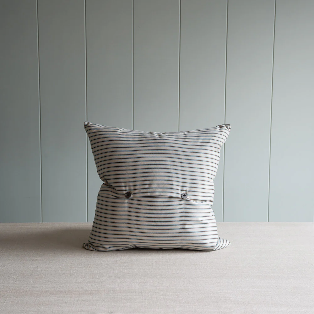 Square Kip Cushion in Ticking Cotton, Aqua Brown - Image 3