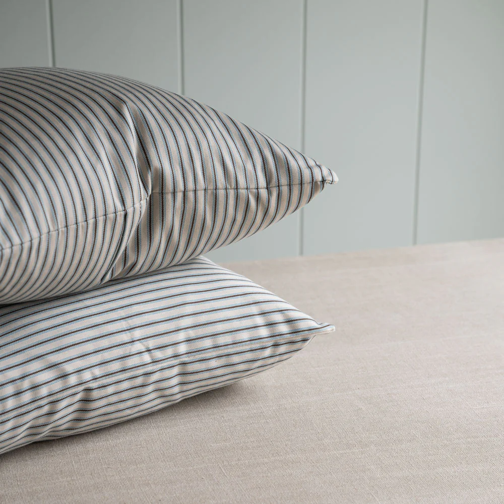 Square Kip Cushion in Ticking Cotton, Aqua Brown - Image 4